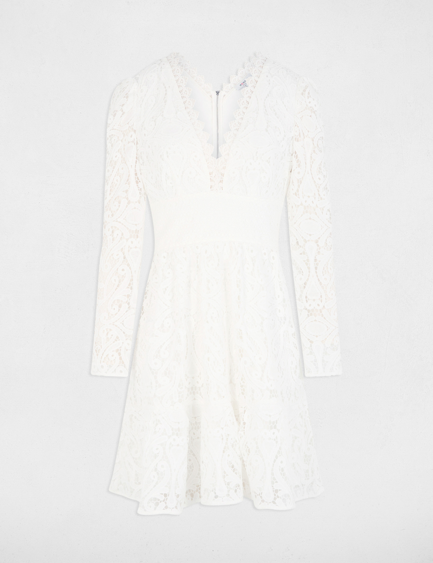 Kurzes, ausgestelltes Spitzenkleid weiss damen
