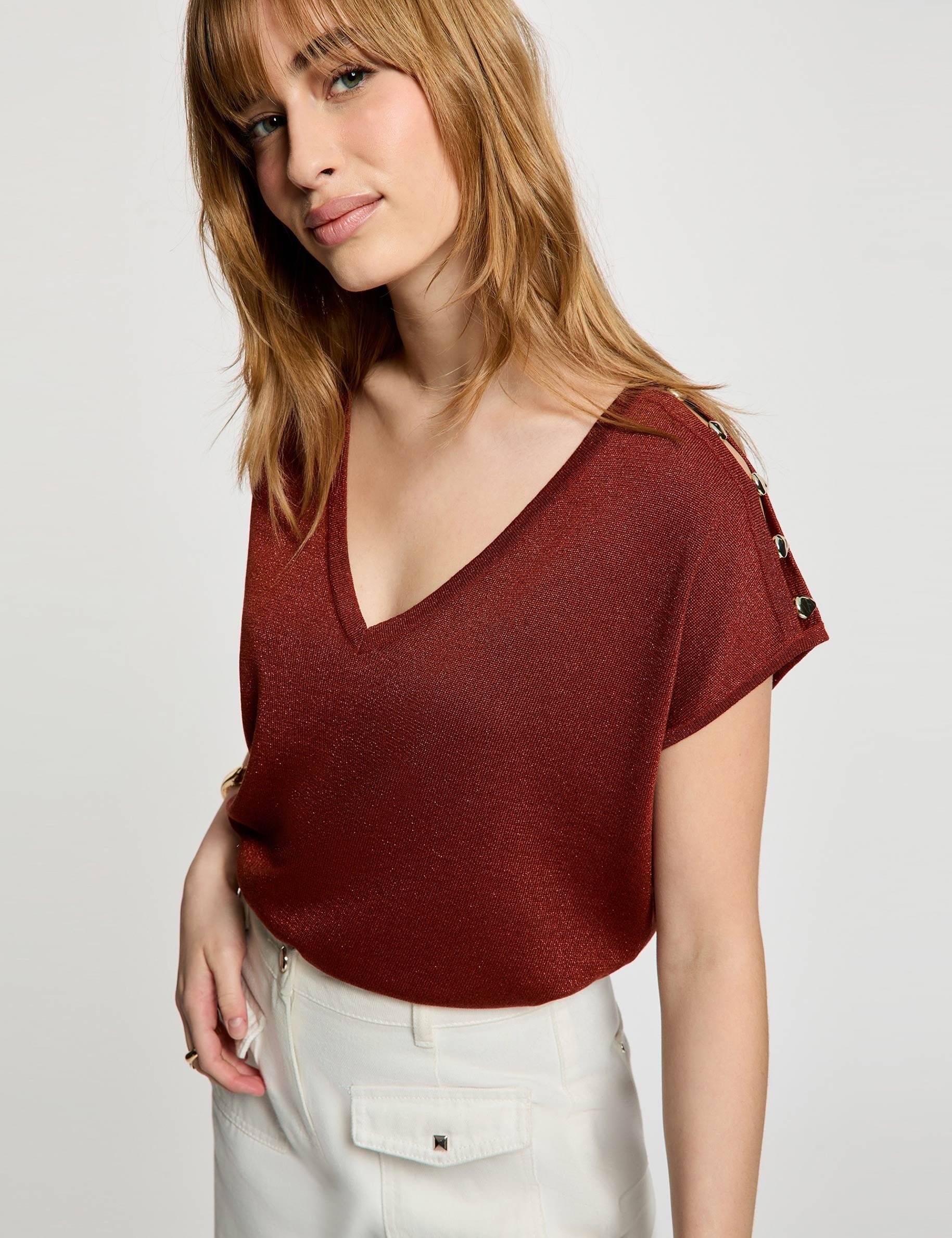 Oversize-Pullover mit V-Ausschnitt cognacbraun damen