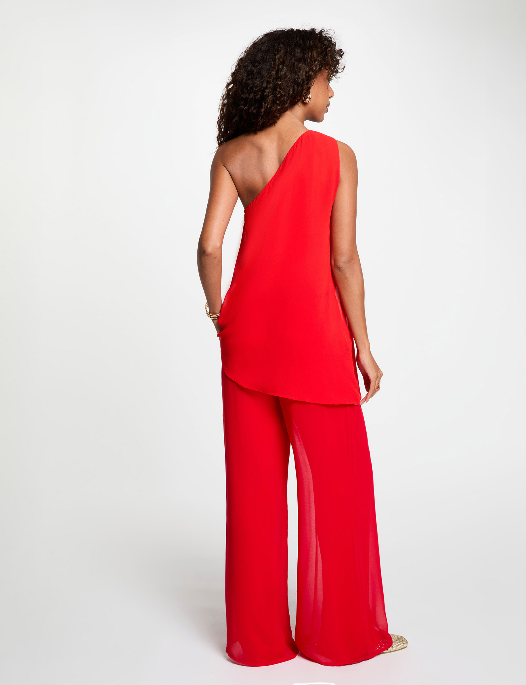 Asymmetrisches Voilentop rot damen