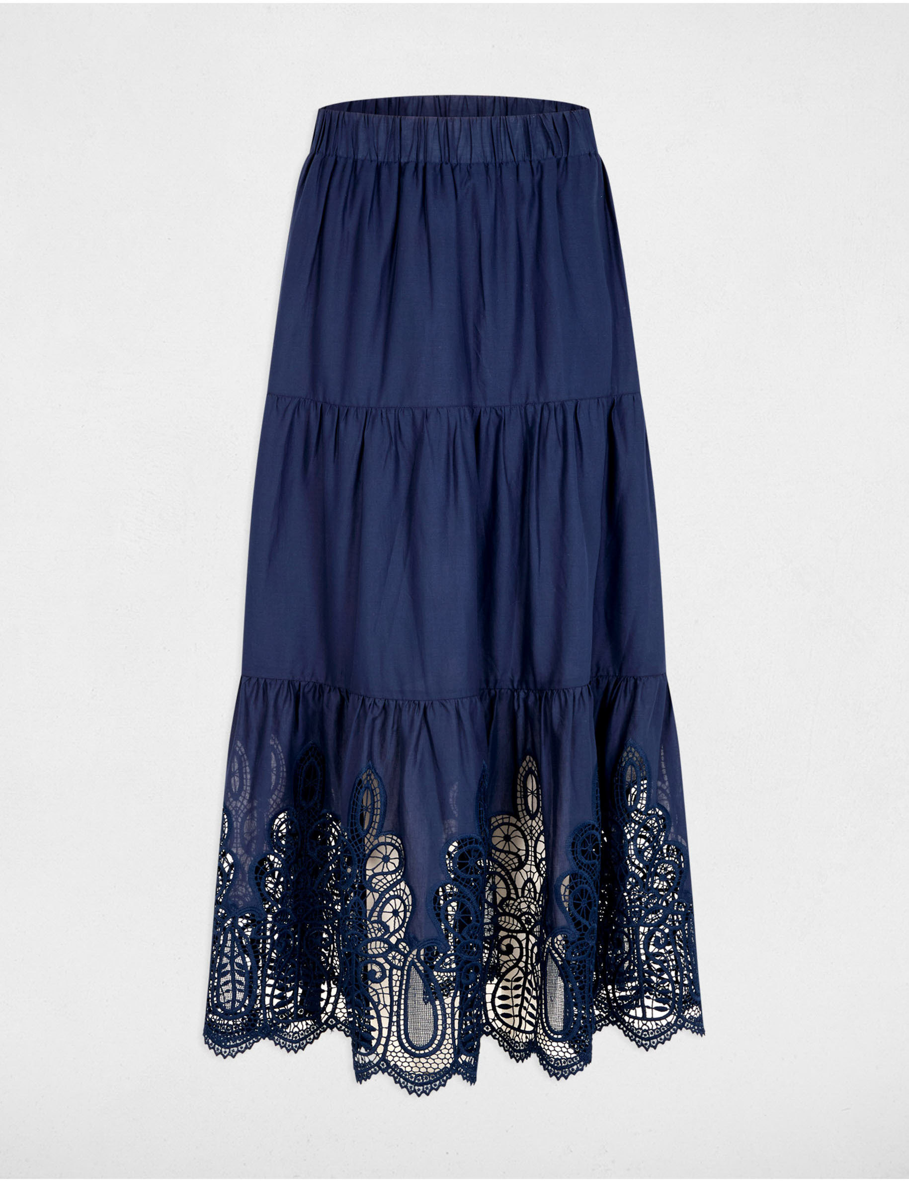 jupe longue detail dentelle bleu petrole femme Jupe longue détail dentelle bleu pétrole femme
