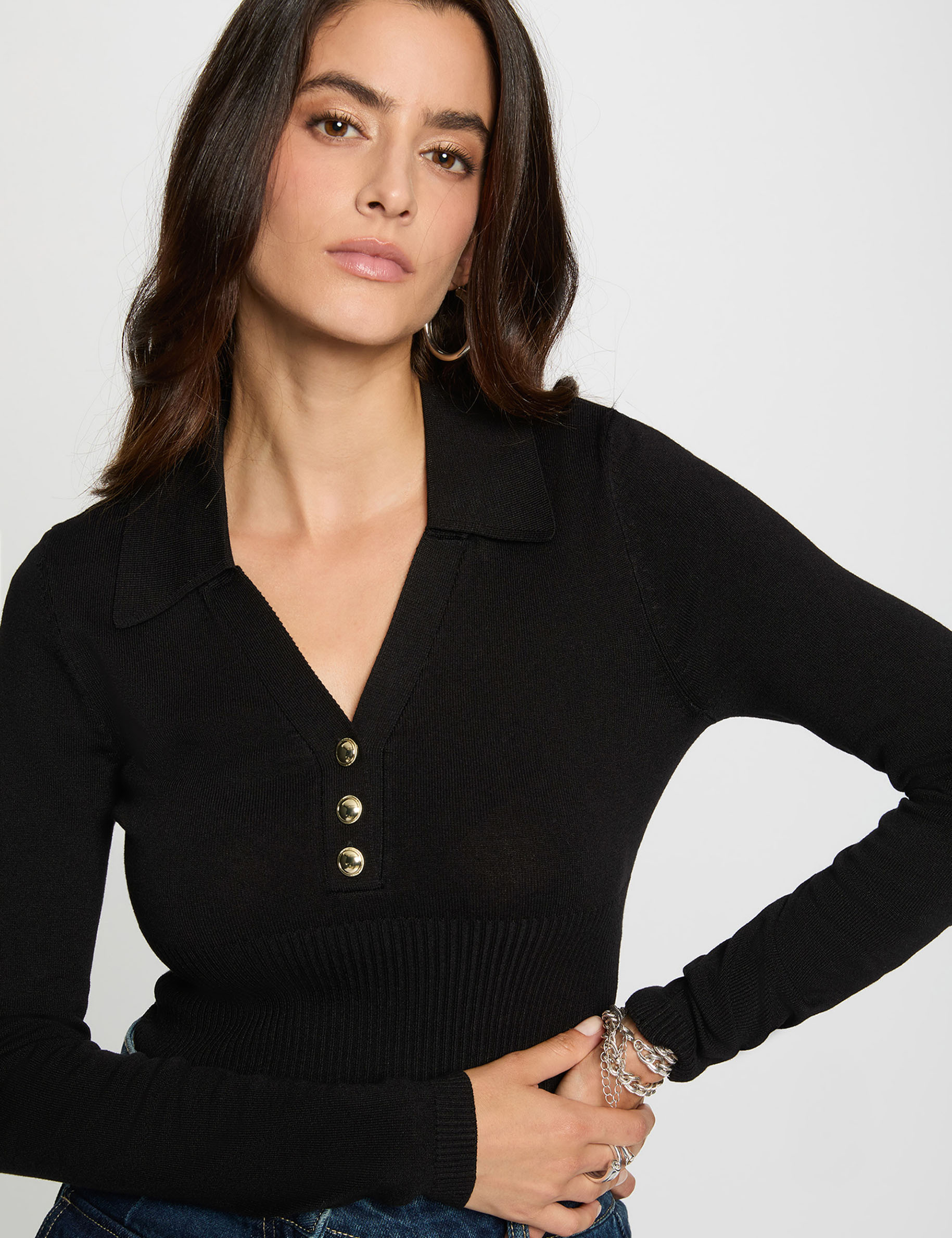 pull ajuste col polo noir femme Pull ajusté col polo noir femme