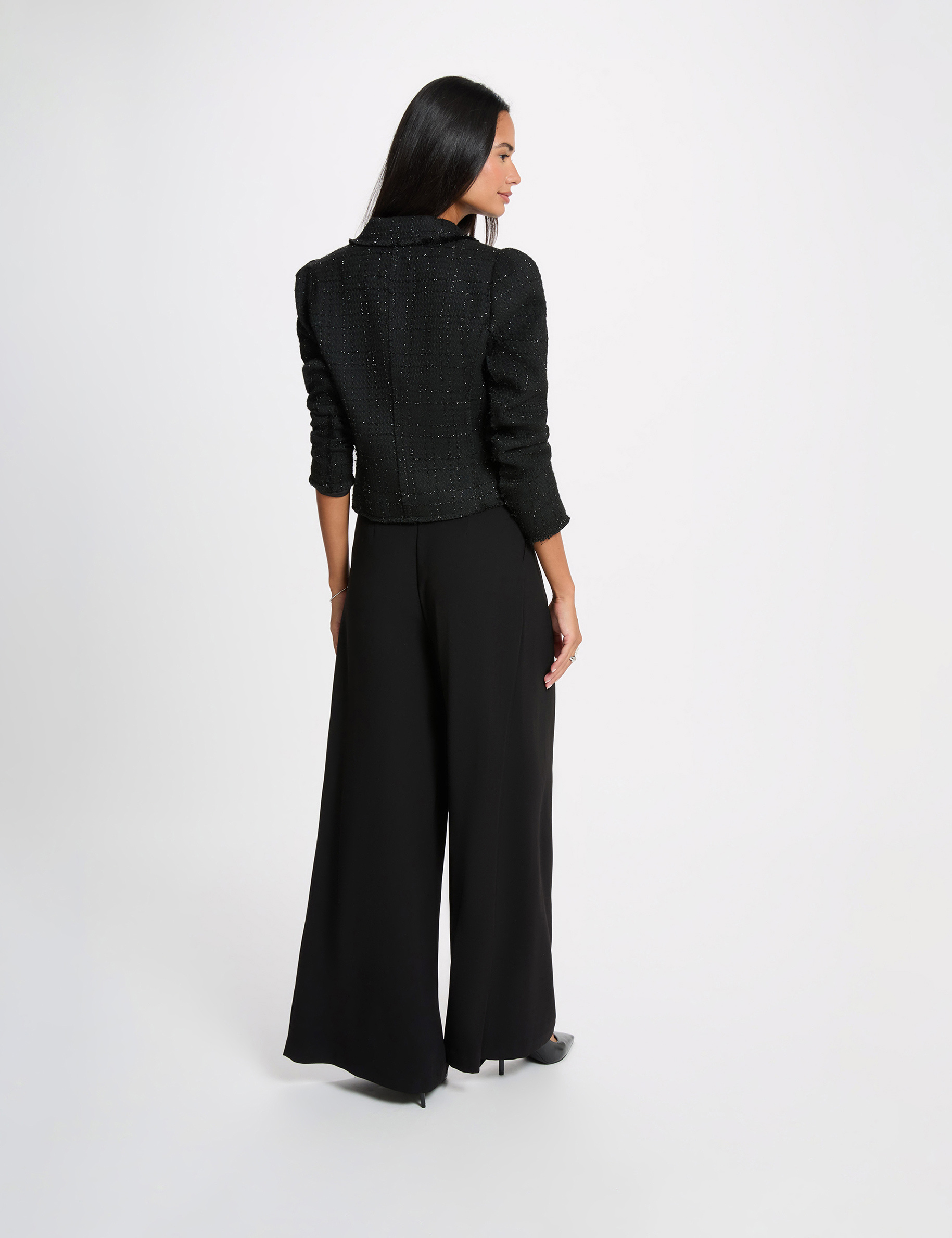 Veste tweed cintr&eacute;e noir femme