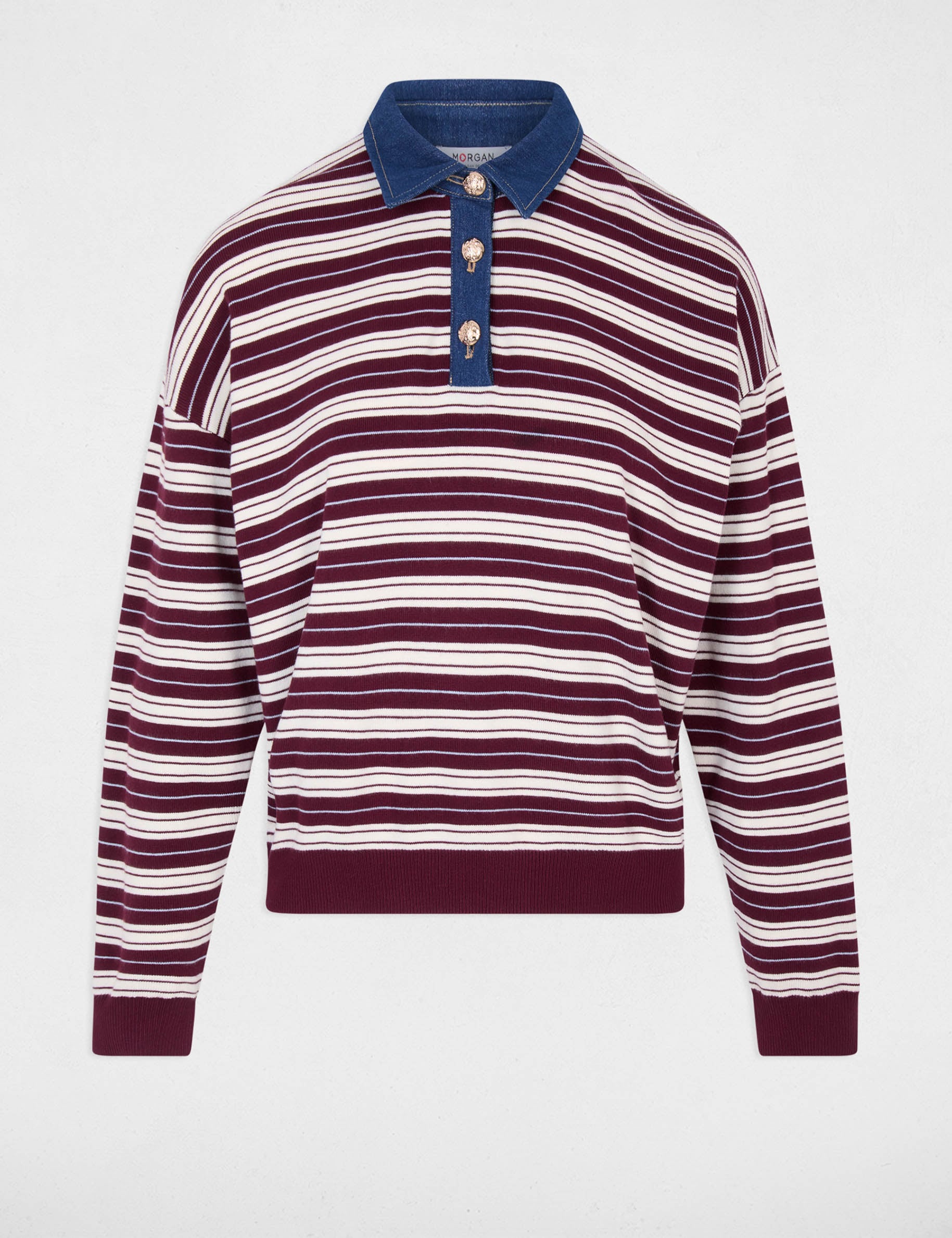 Gestreifter Pullover mit Reverskragen bordeaux damen