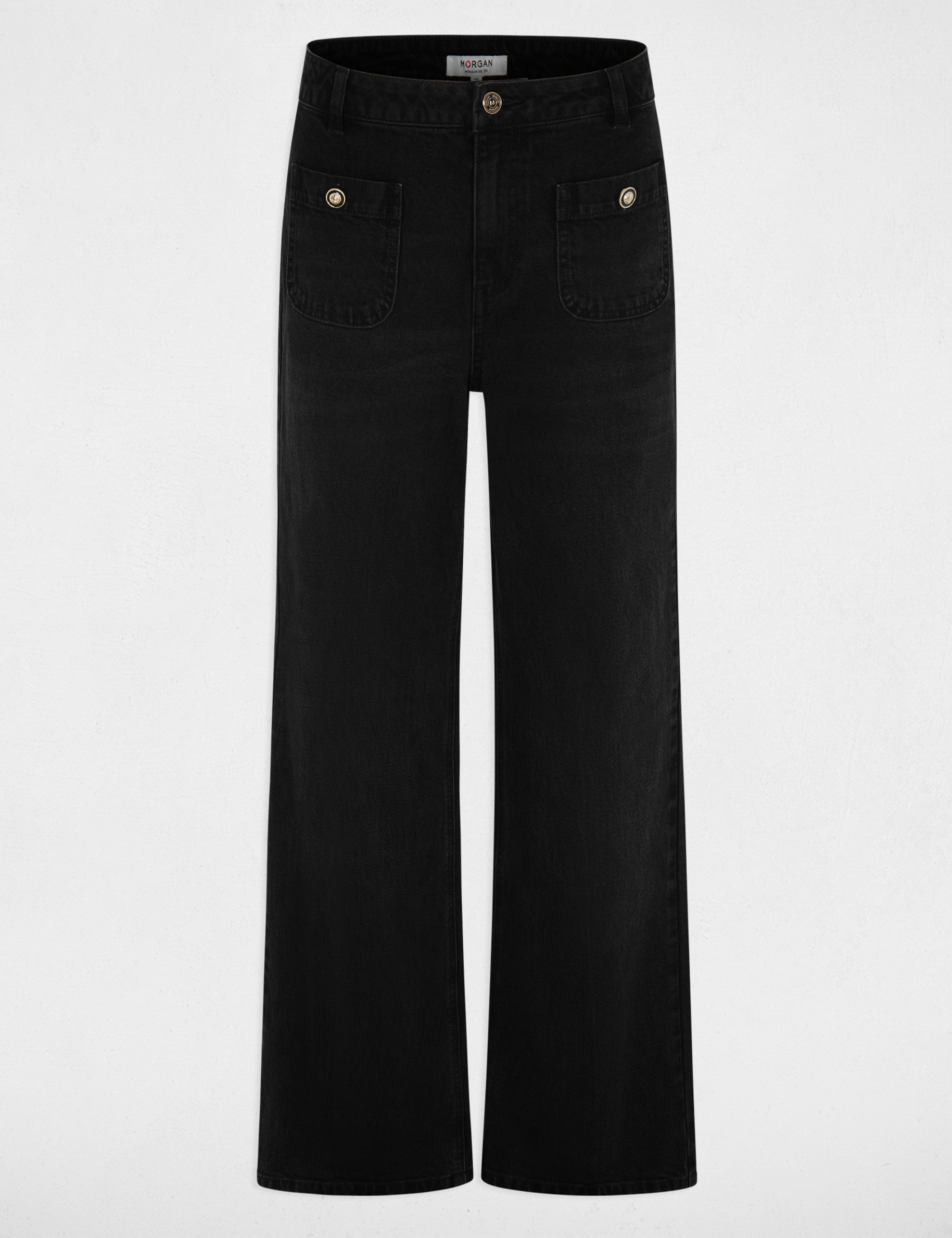 Weit geschnittene hochgeschnittene Hose schwarz denim damen