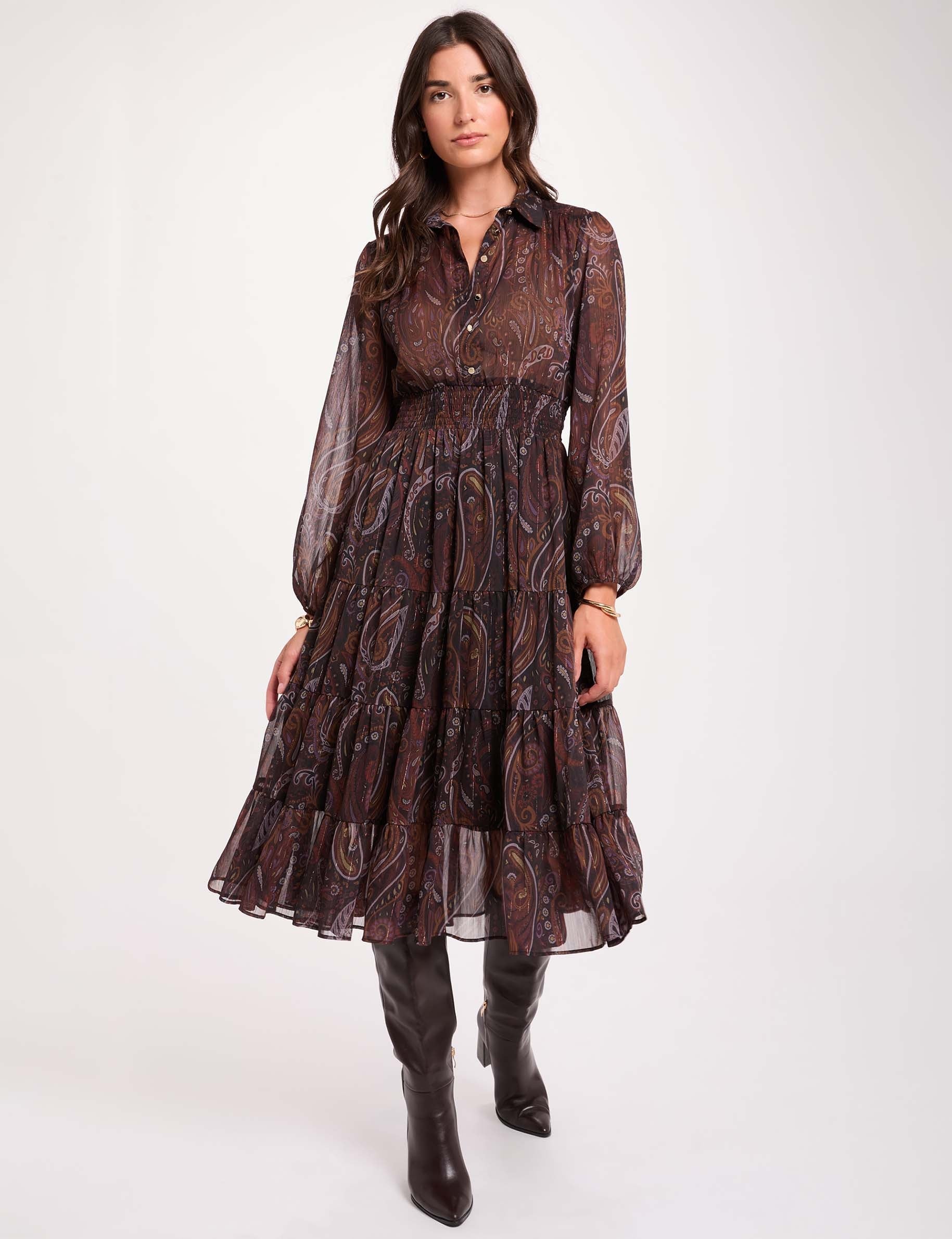 Langes Kleid aus Voile mehrfarbig damen