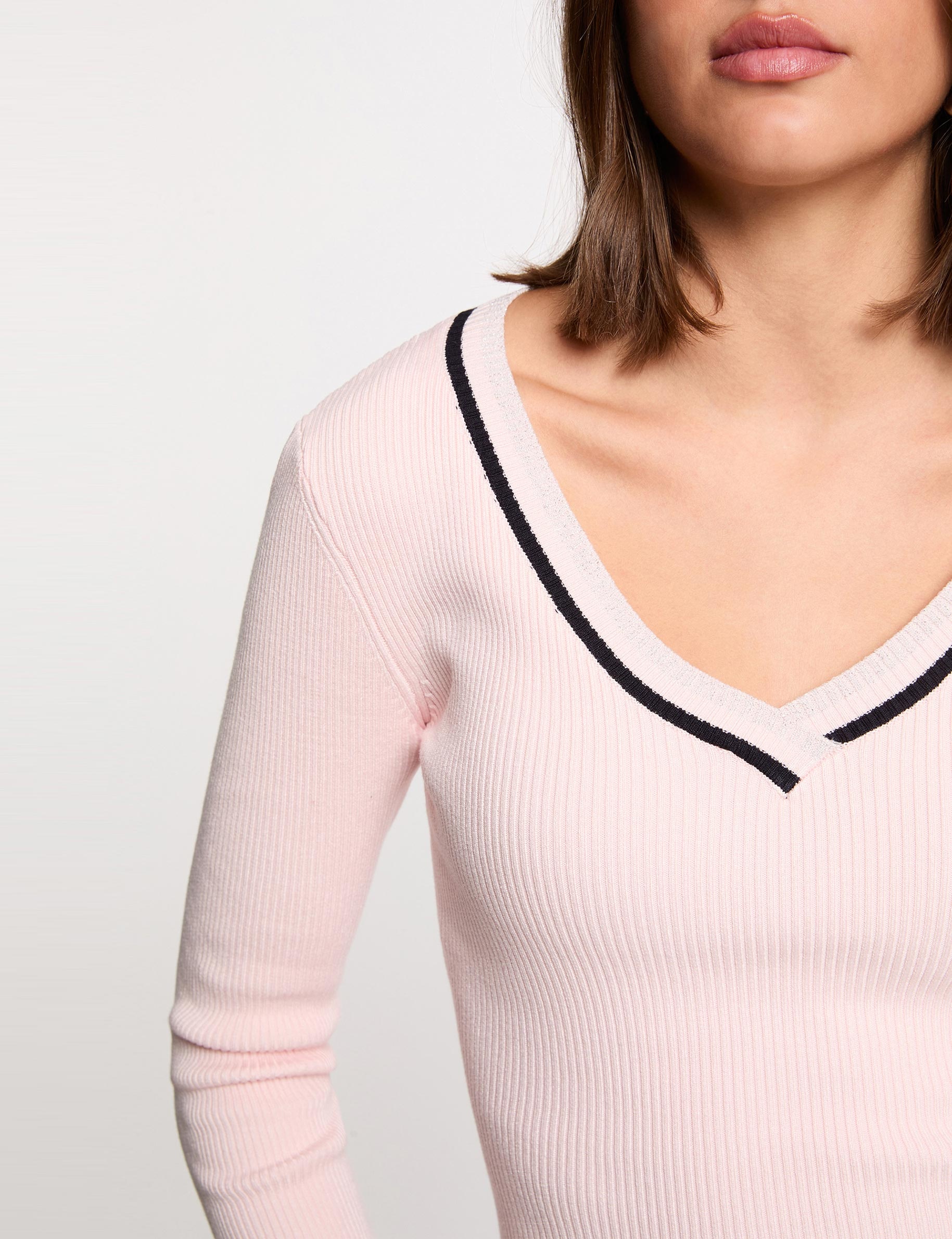Langarm-Pullover mit V-Ausschnitt hellrosa damen