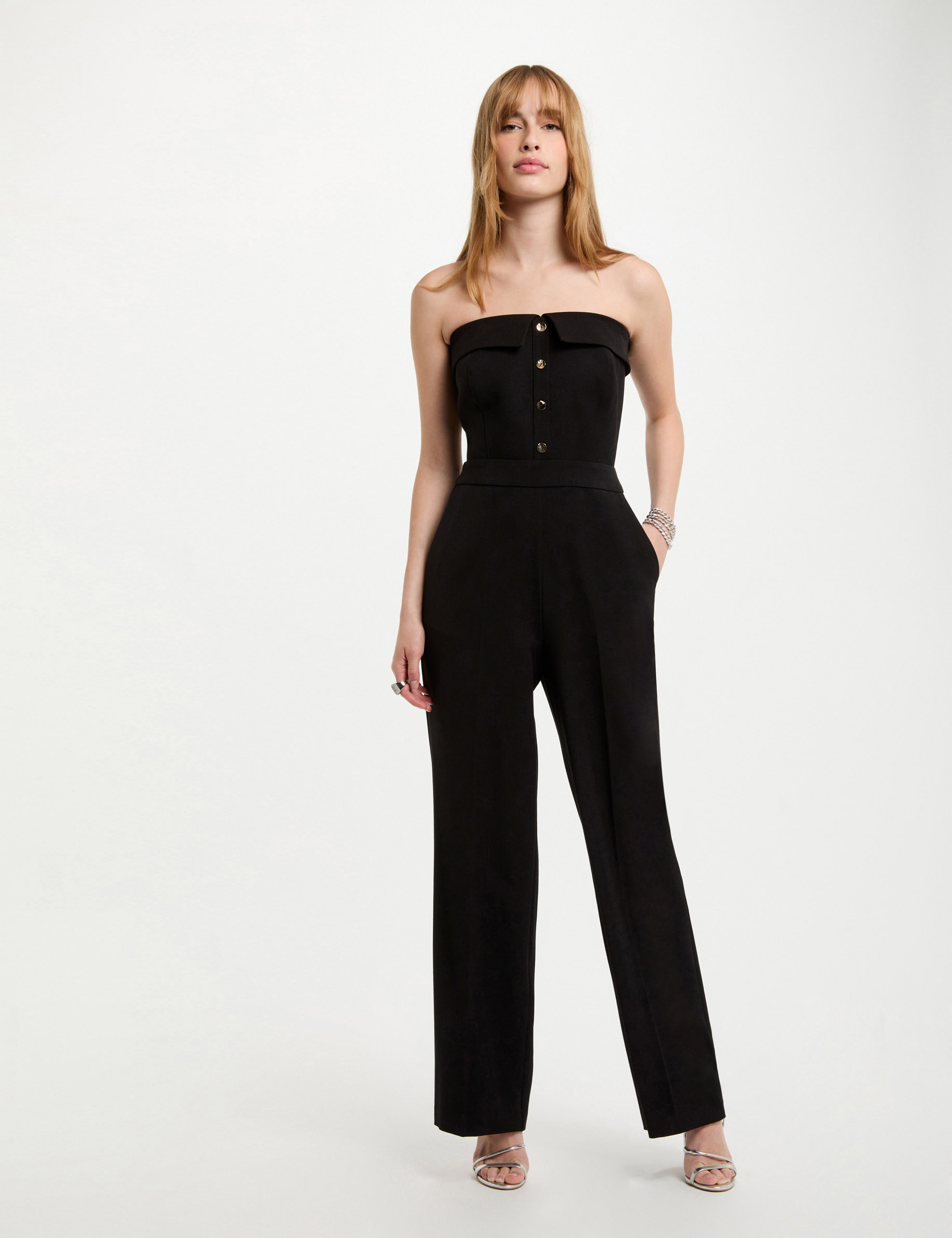 langer jumpsuit mit bustier ausschnitt schwarz damen Langer Jumpsuit mit Bustier-Ausschnitt schwarz damen