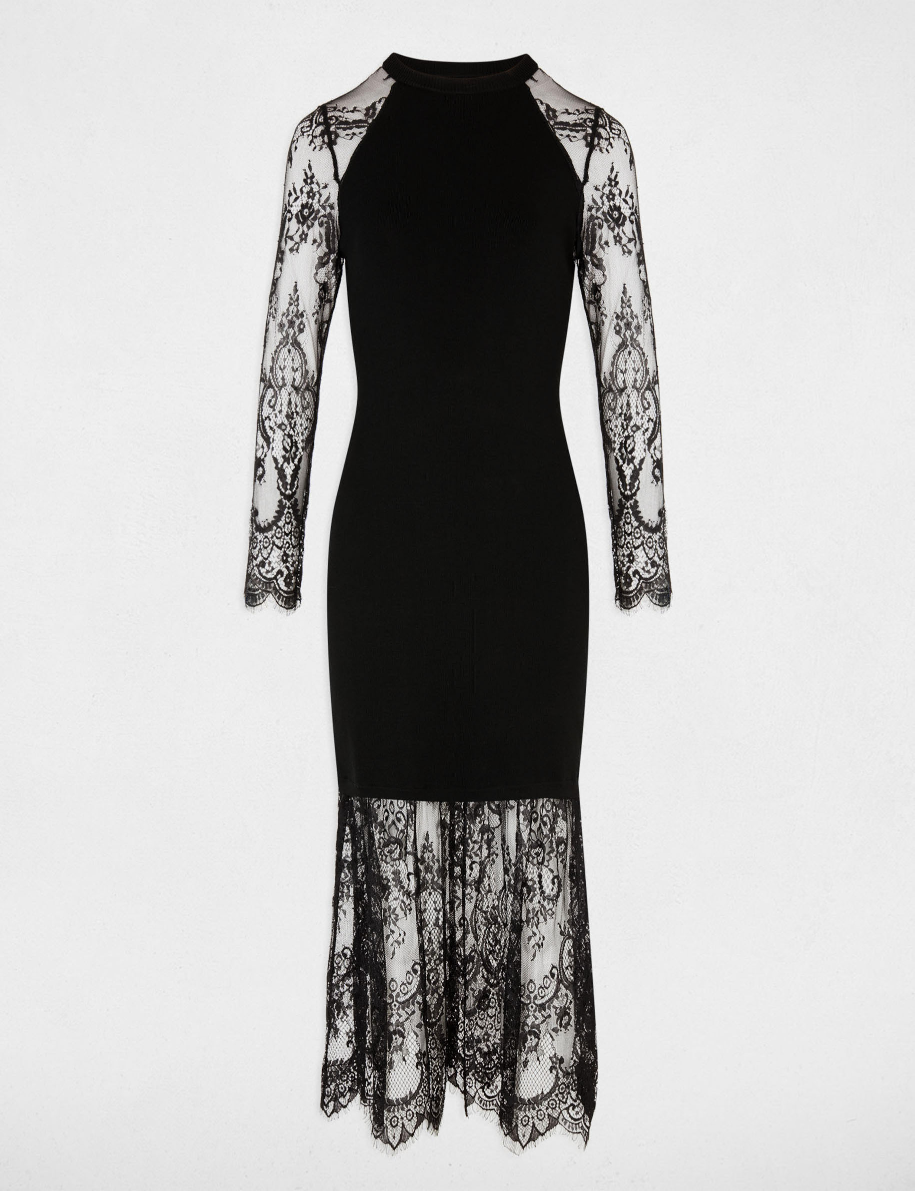 Robe tricot avec d&eacute;tails en dentelle noir femme