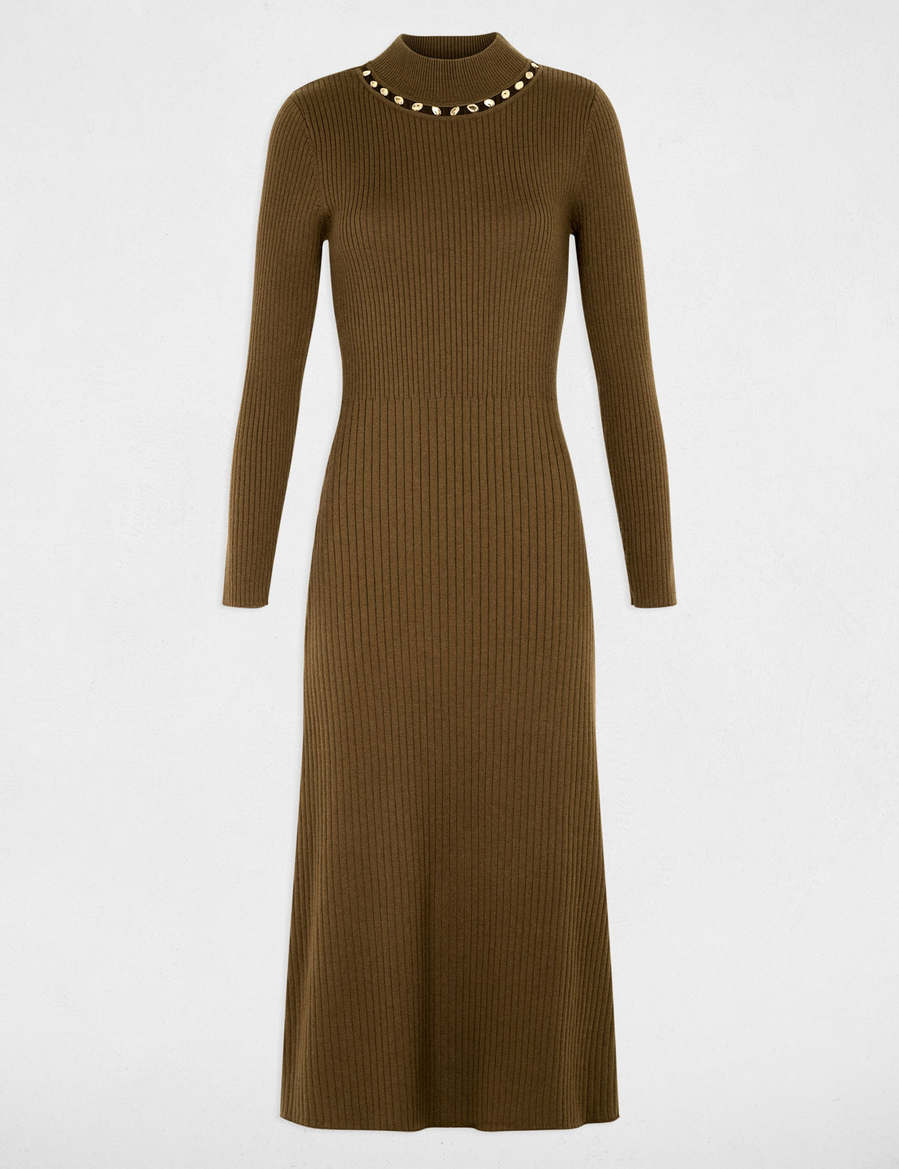 Strickkleid mit Stehkragen khakigr&uuml;n damen