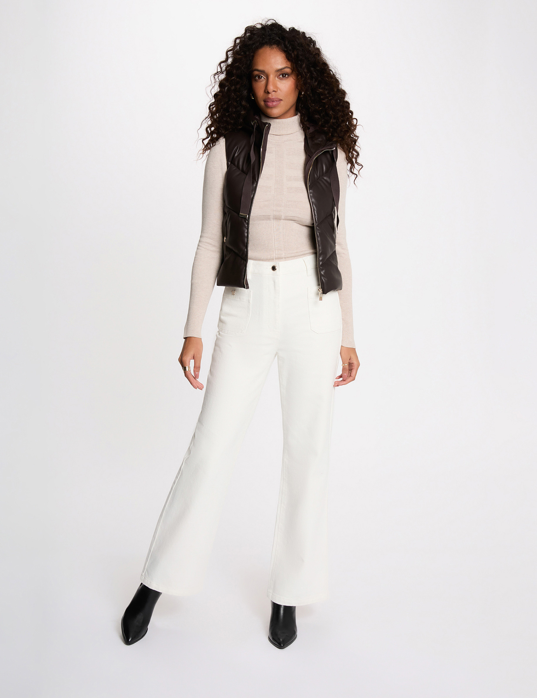 Gerade Daunenjacke mit Kapuze dunkelbraun damen