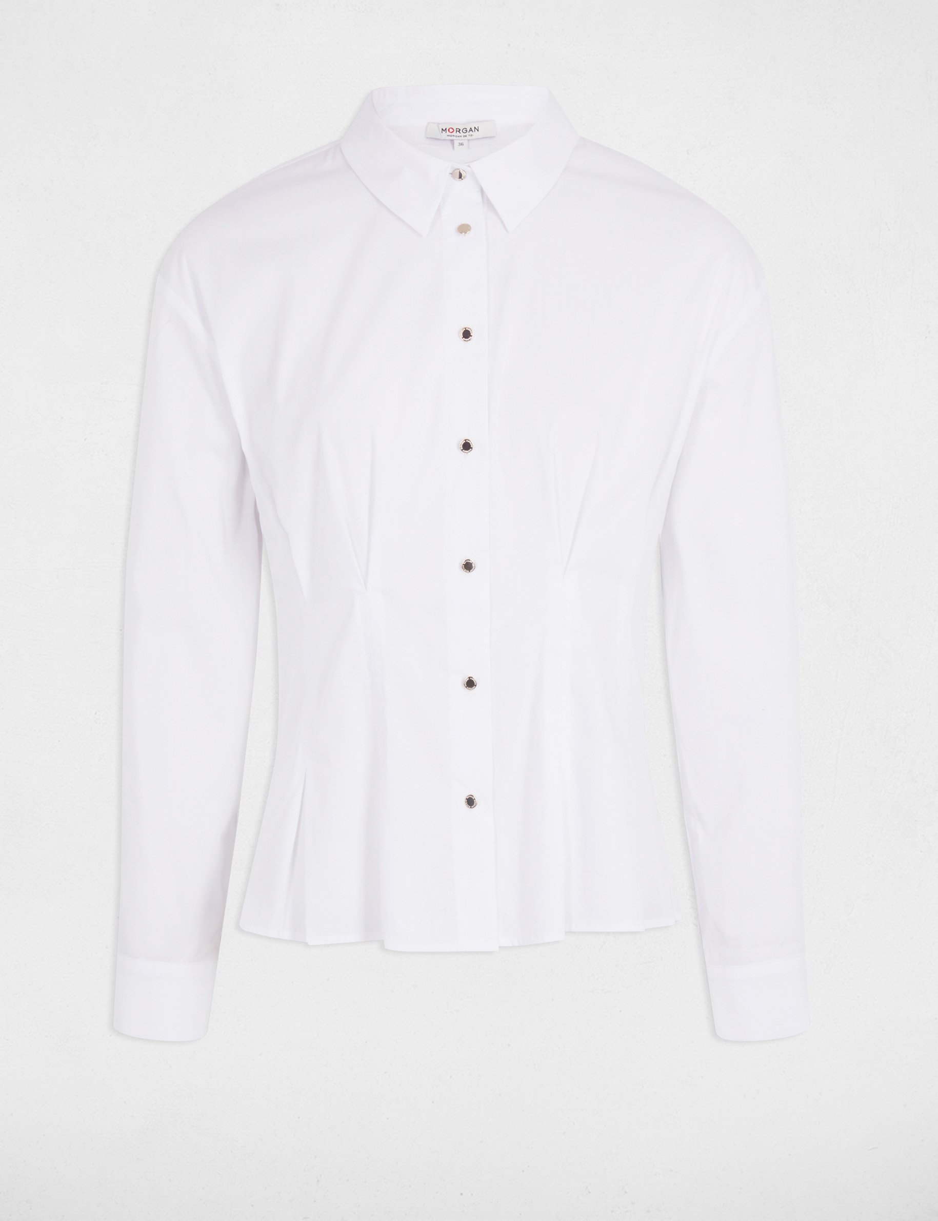 Chemise cintr&eacute;e col &agrave; revers blanc femme