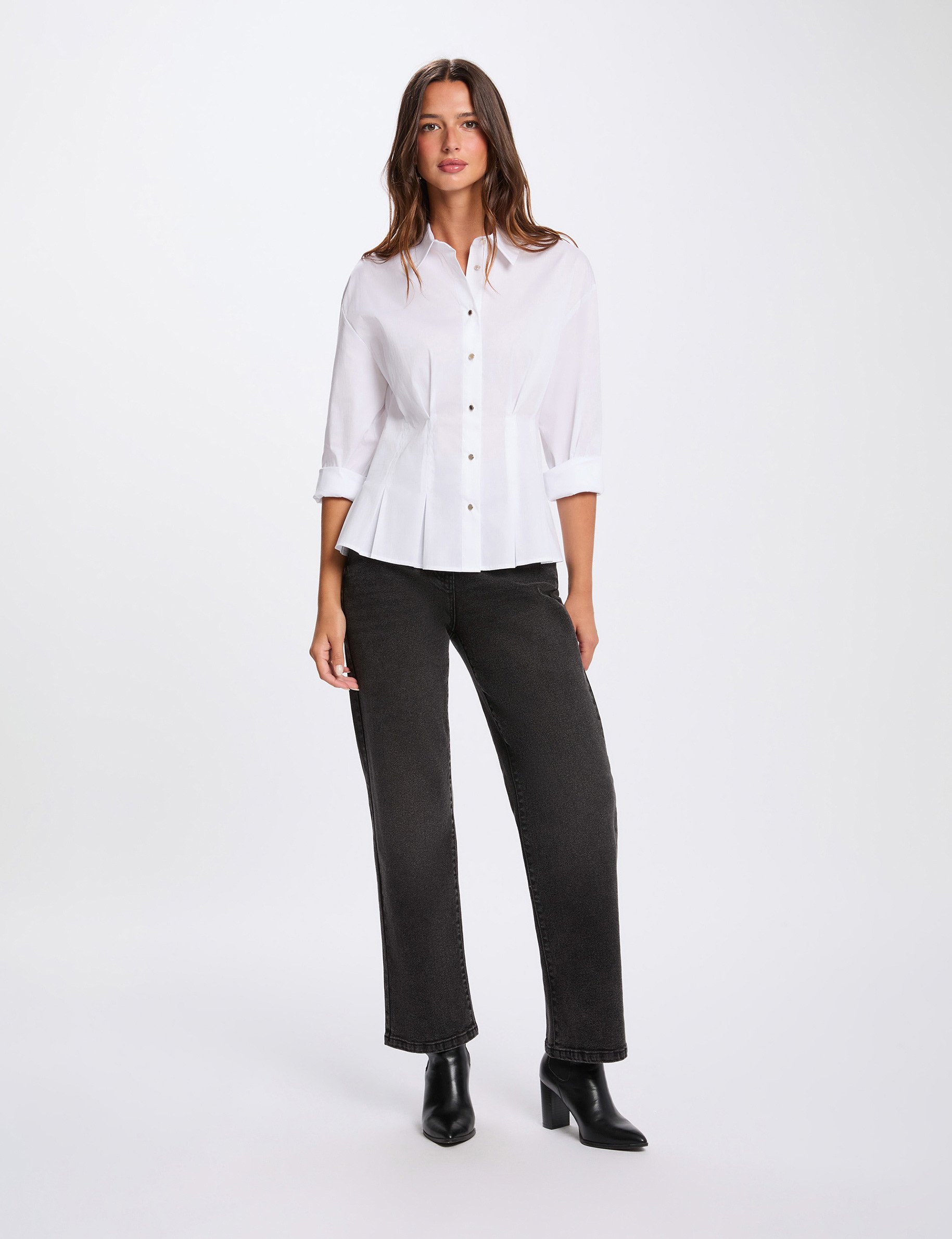 Chemise cintr&eacute;e col &agrave; revers blanc femme