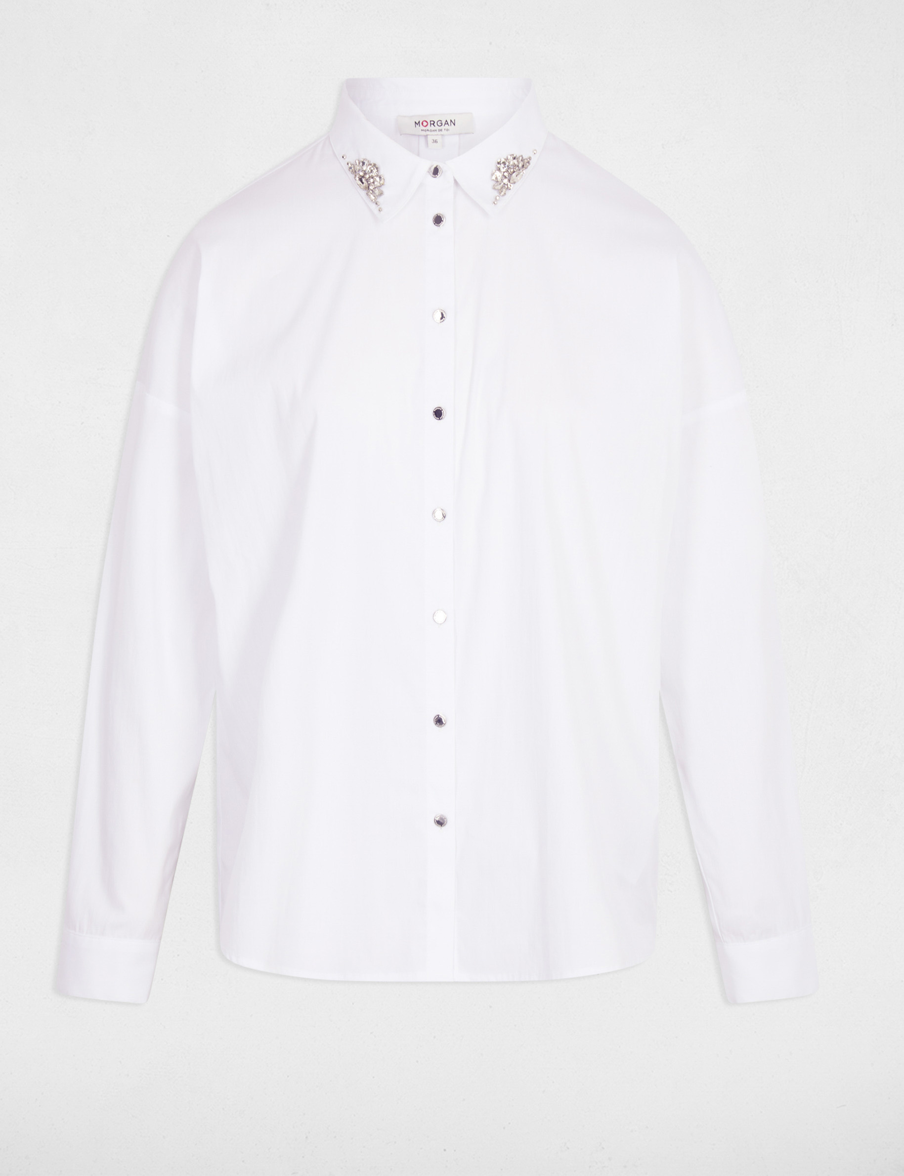 Chemise oversize strass blanc femme