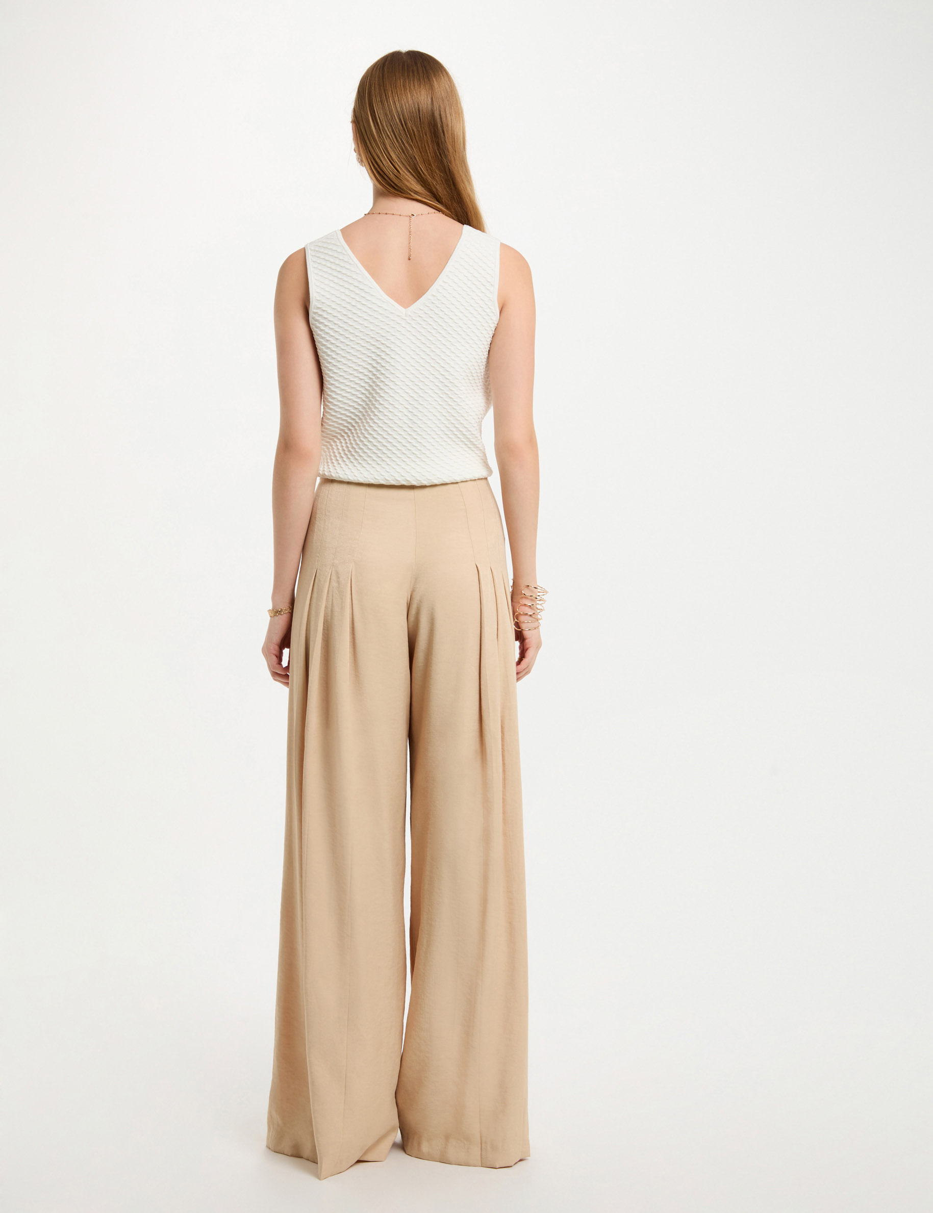 weite hose mit bundfalten creme damen Weite Hose mit Bundfalten creme damen
