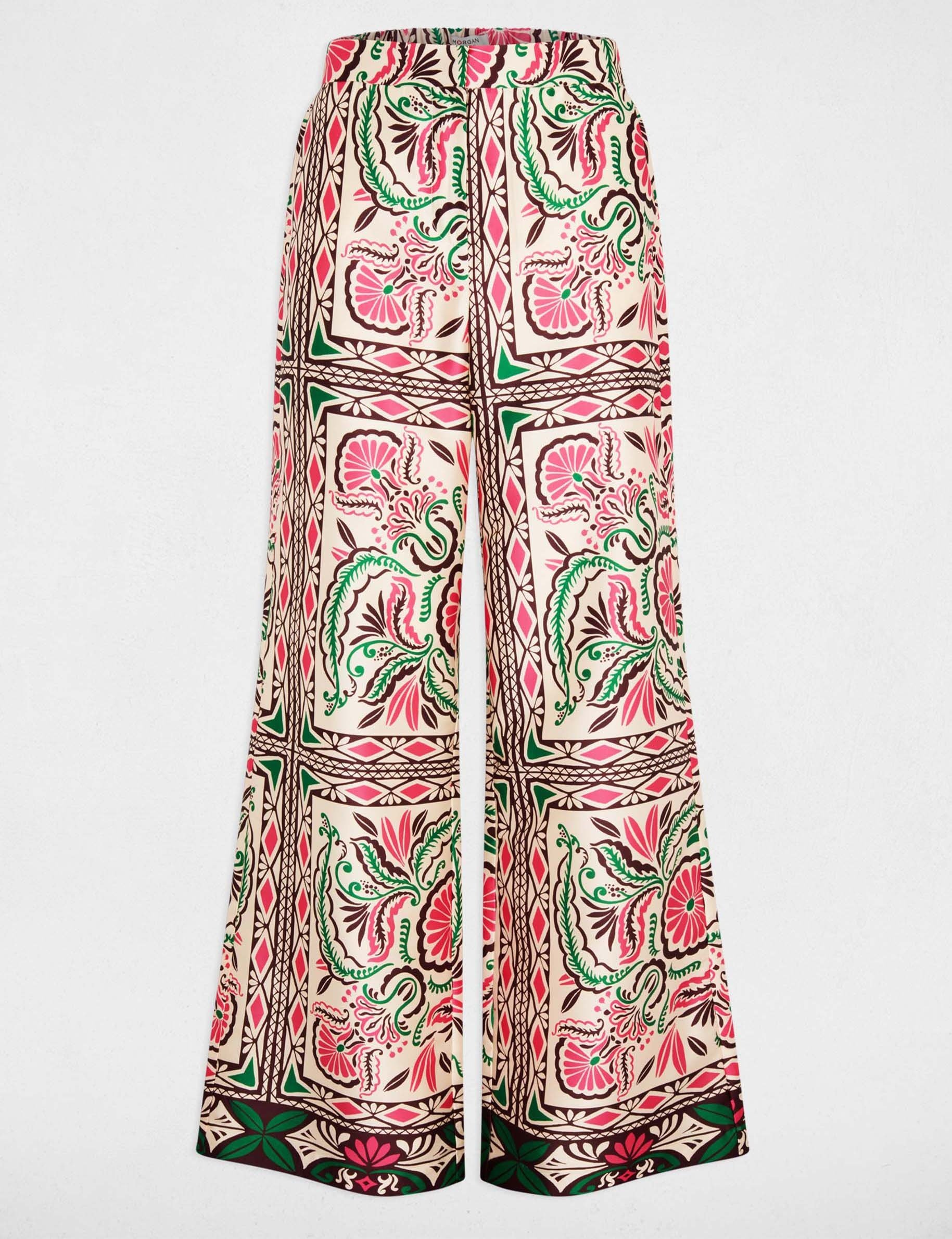Pantalon large satin&eacute; multicolore femme