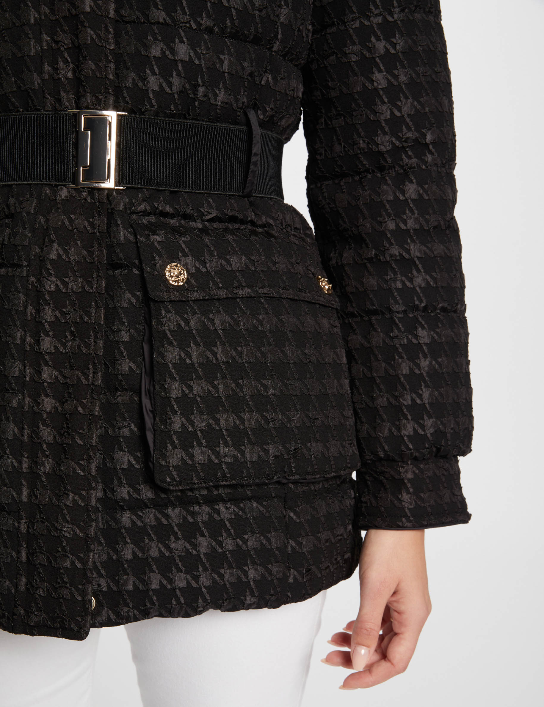 daunenjacke mit hahnentrittmuster schwarz damen Daunenjacke mit Hahnentrittmuster schwarz damen