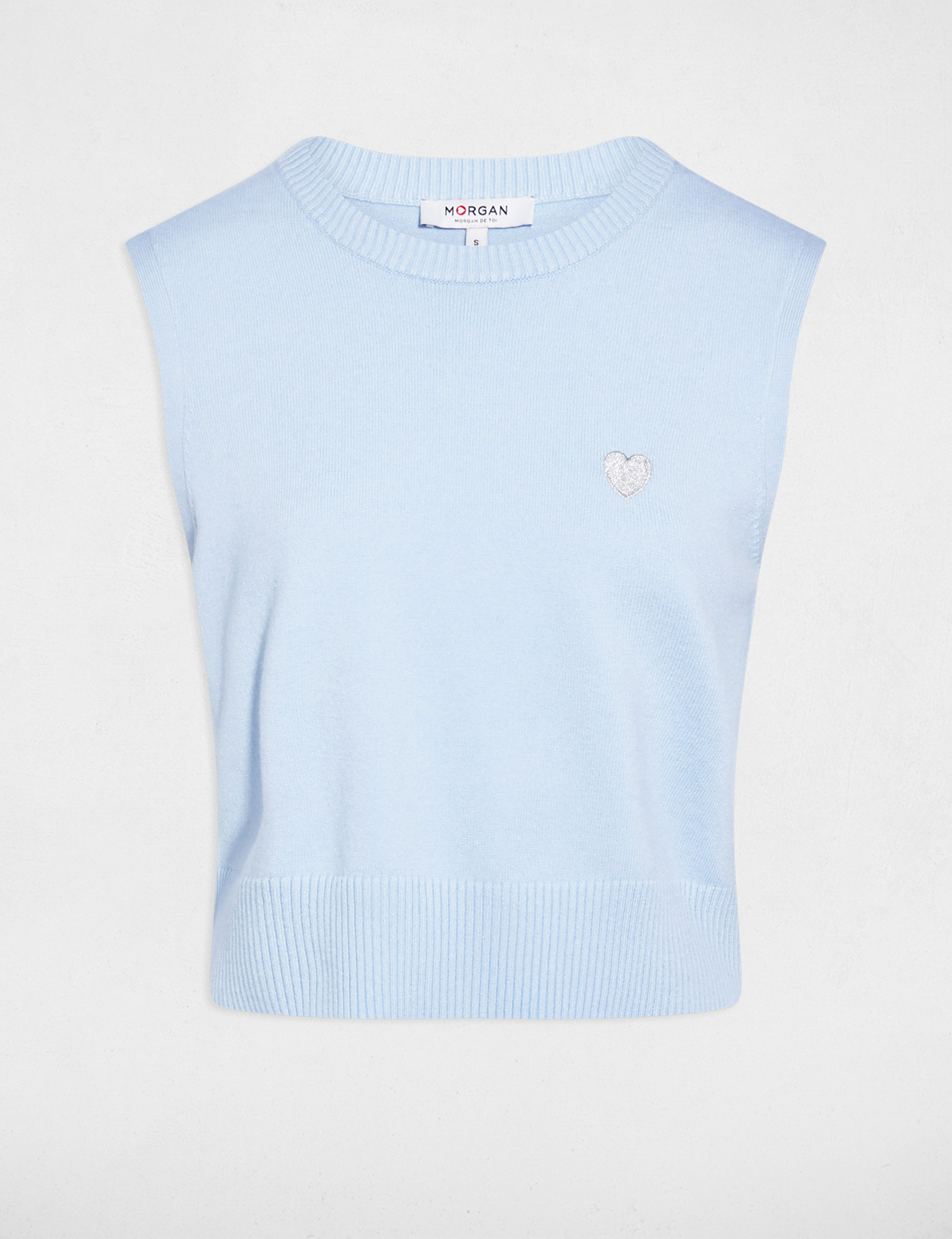 &Auml;rmelloser bestickter Pullover himmelblau damen