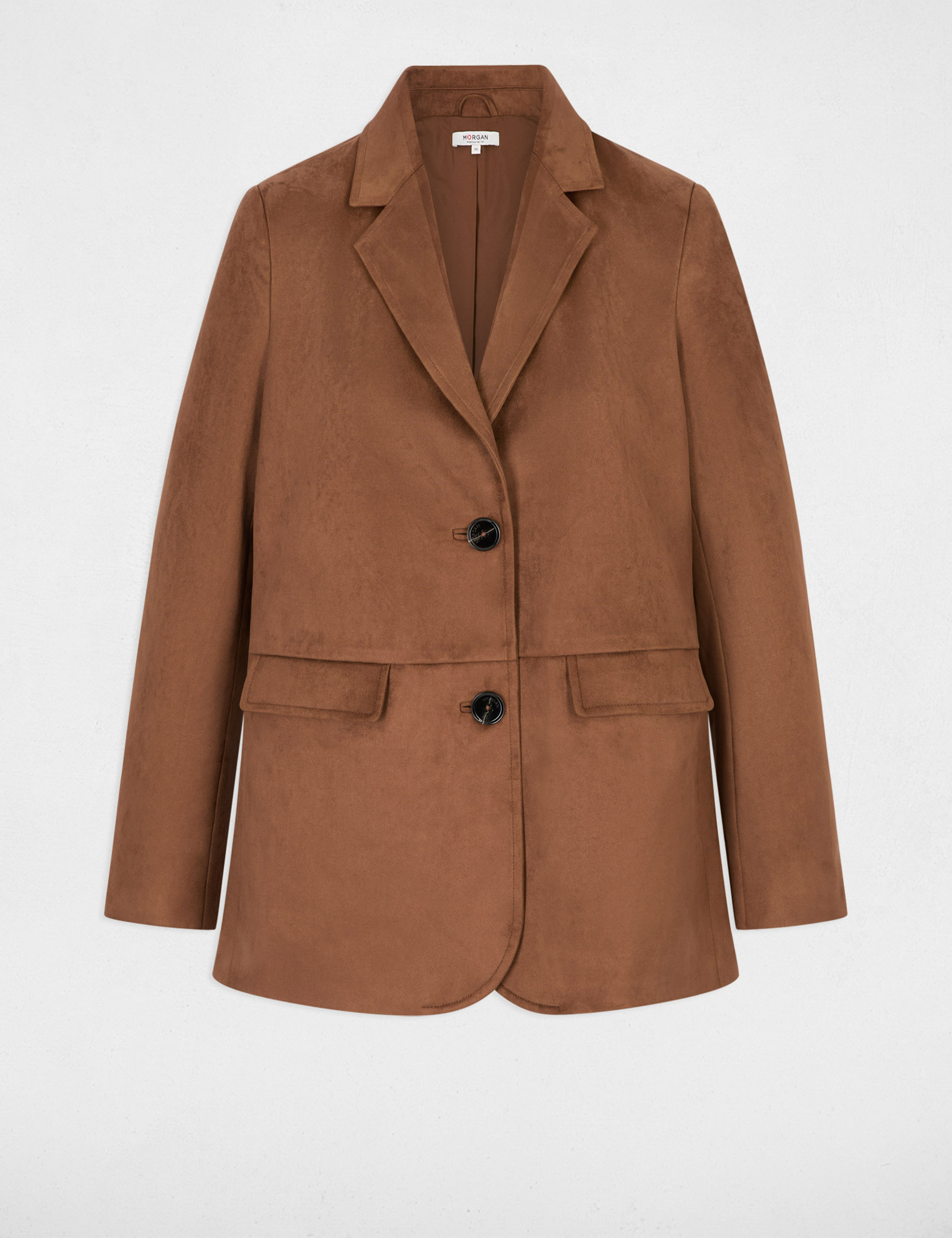 Blazer su&eacute;dine col tailleur marron chocolat femme