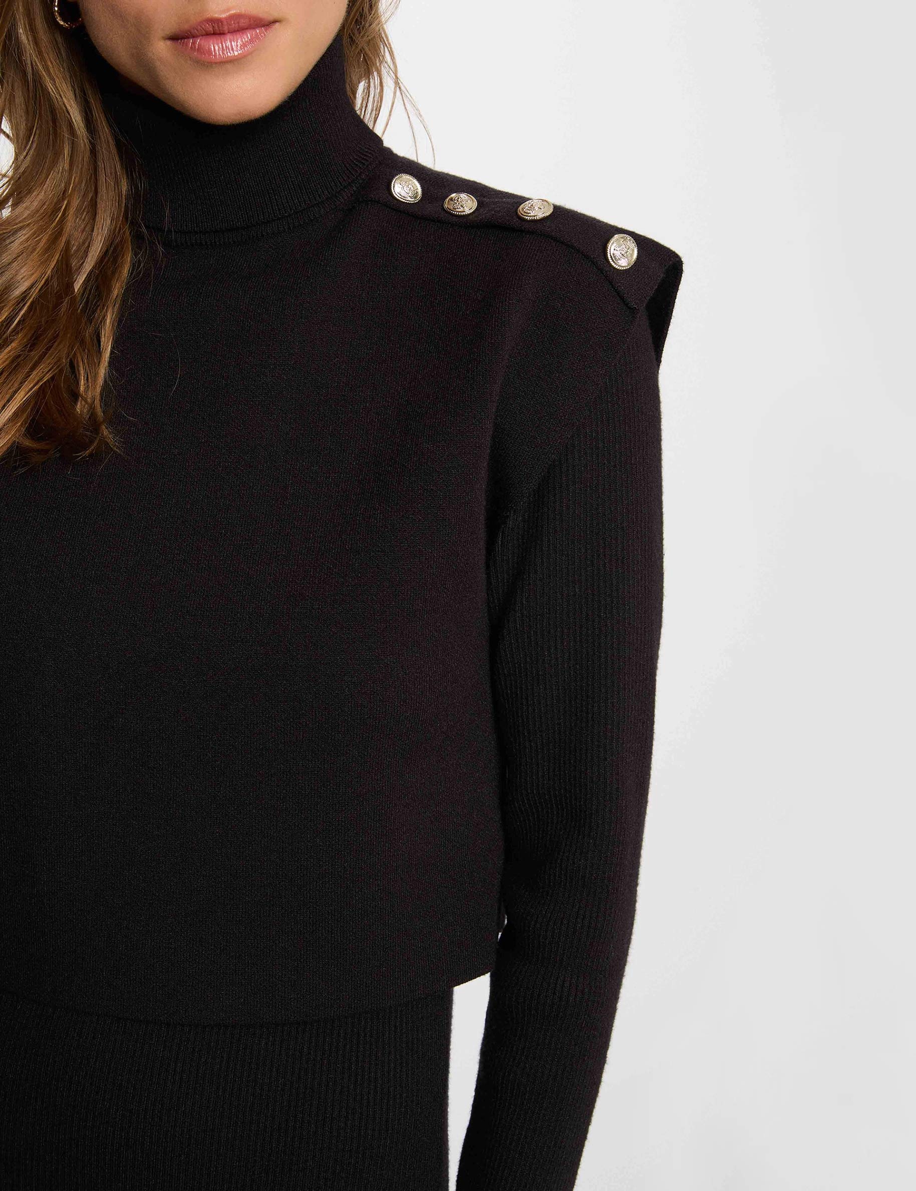 Robe tricot col roul&eacute; noir femme
