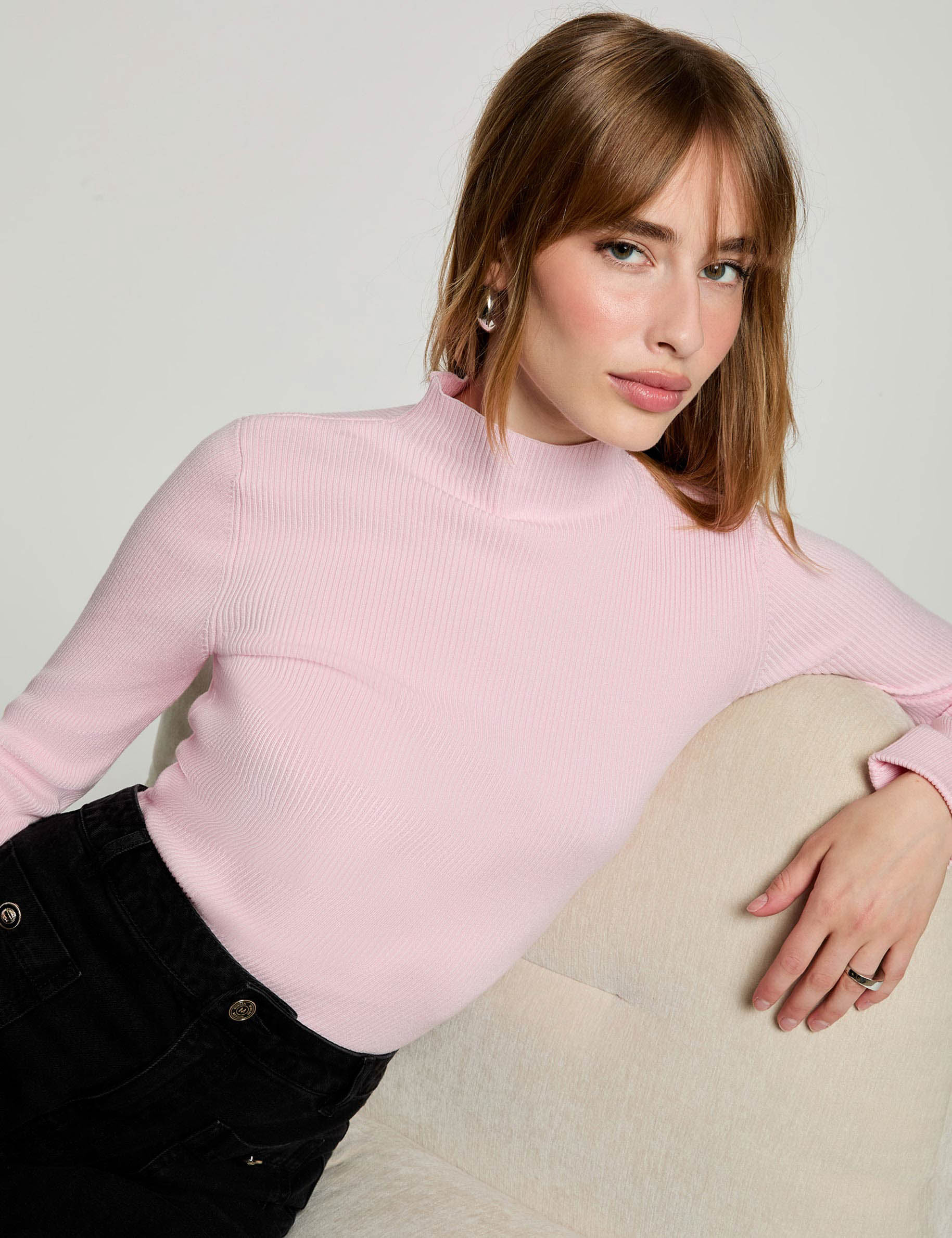 Pullover mit Stehkragen pastellrosa damen