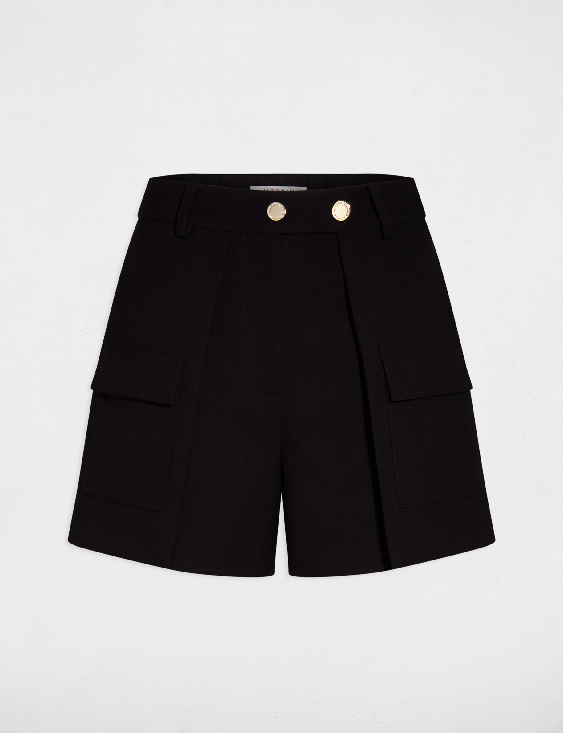 Short droit poches &agrave; rabat noir femme