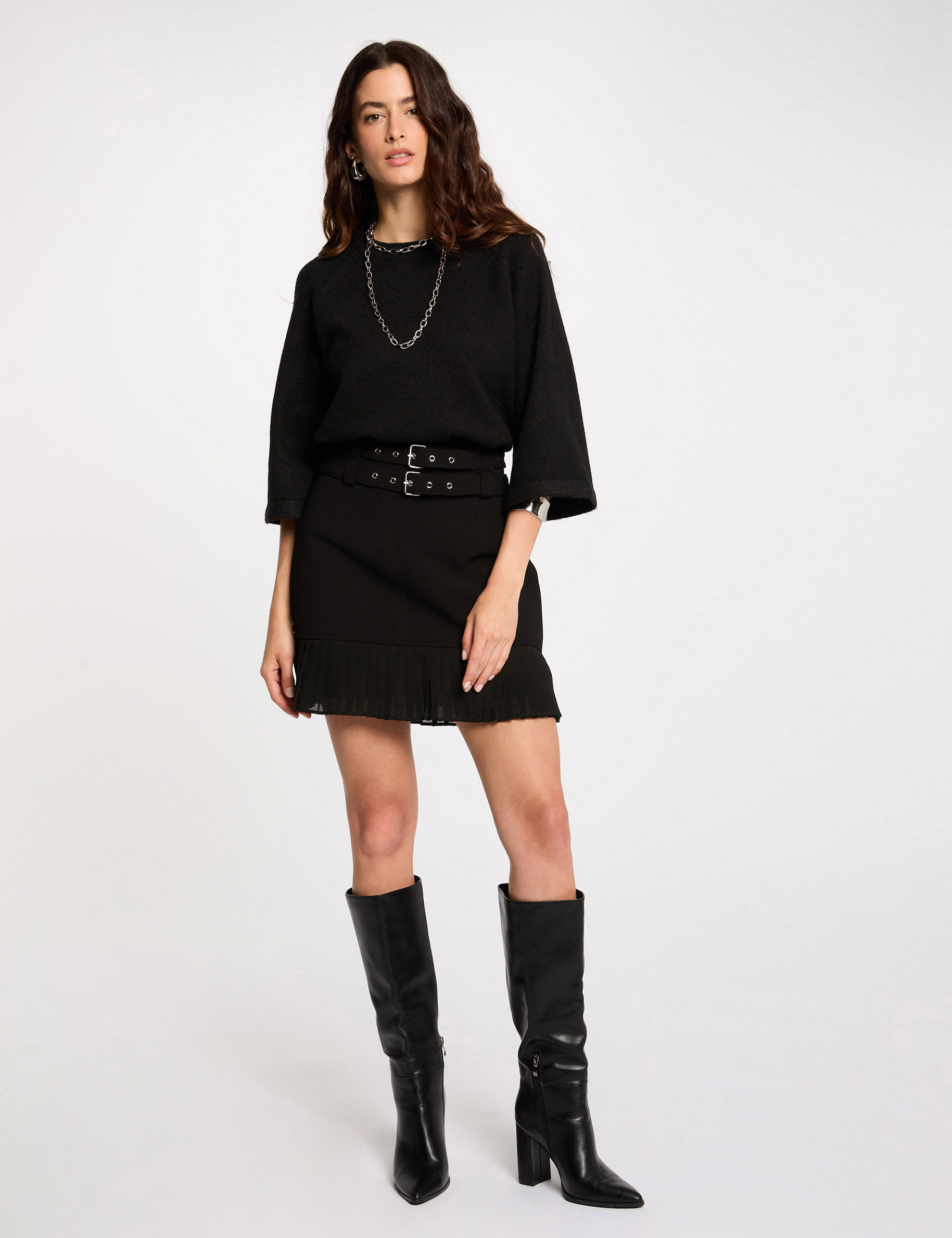 jupe courte avec franges noir femme Jupe courte avec franges noir femme