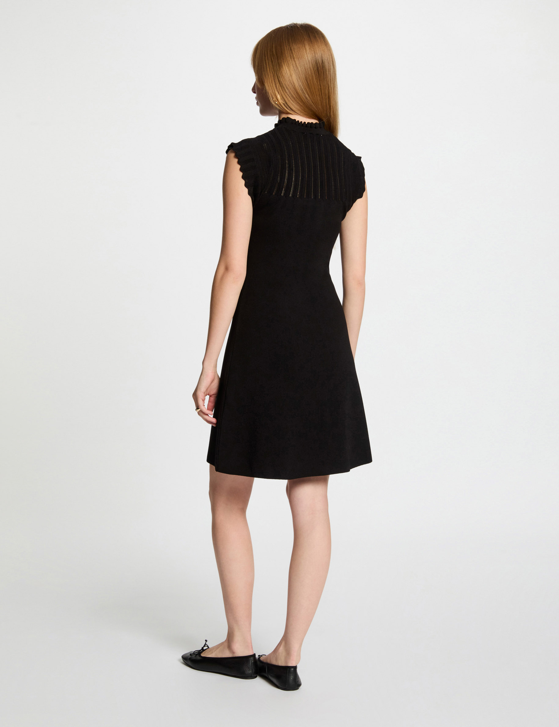 Robe tricot courte trapèze noir femme