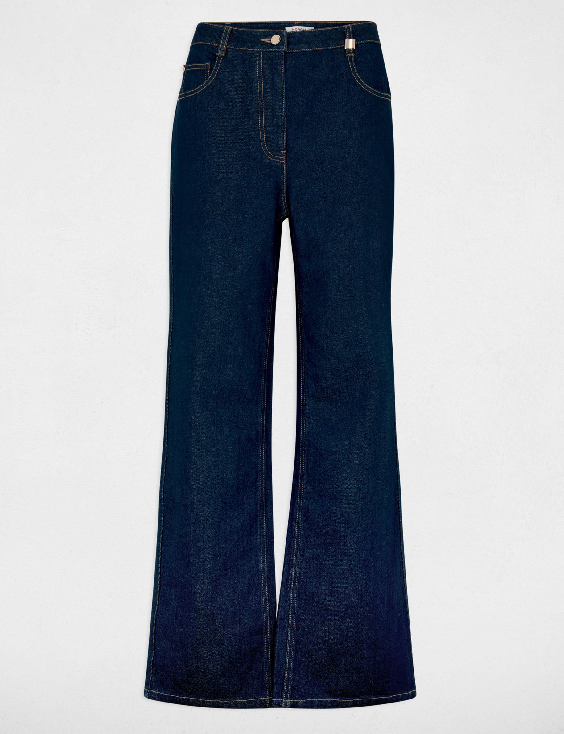 Weit geschnittene hochgeschnittene Hose rohes denim damen