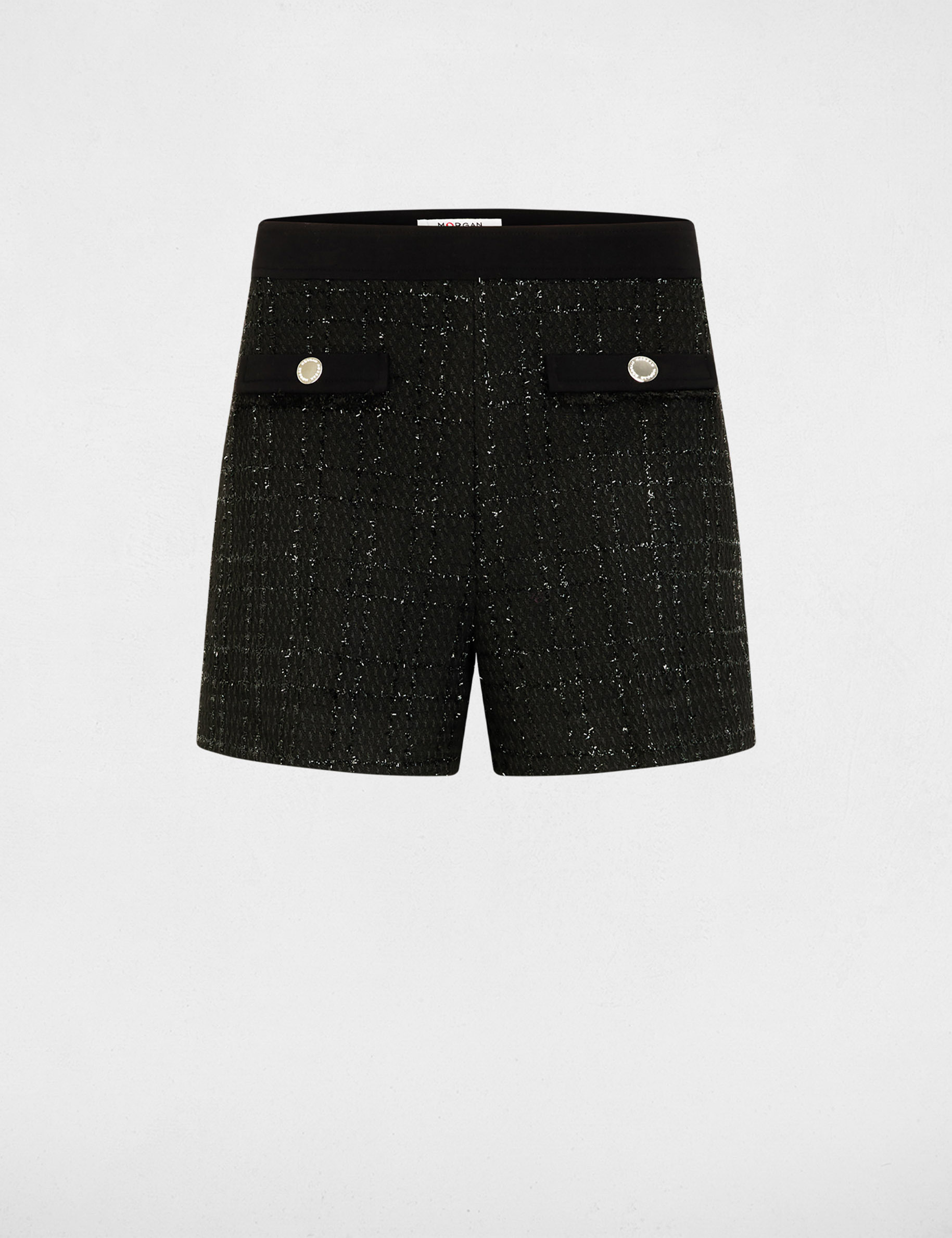 Short slim tweed noir femme