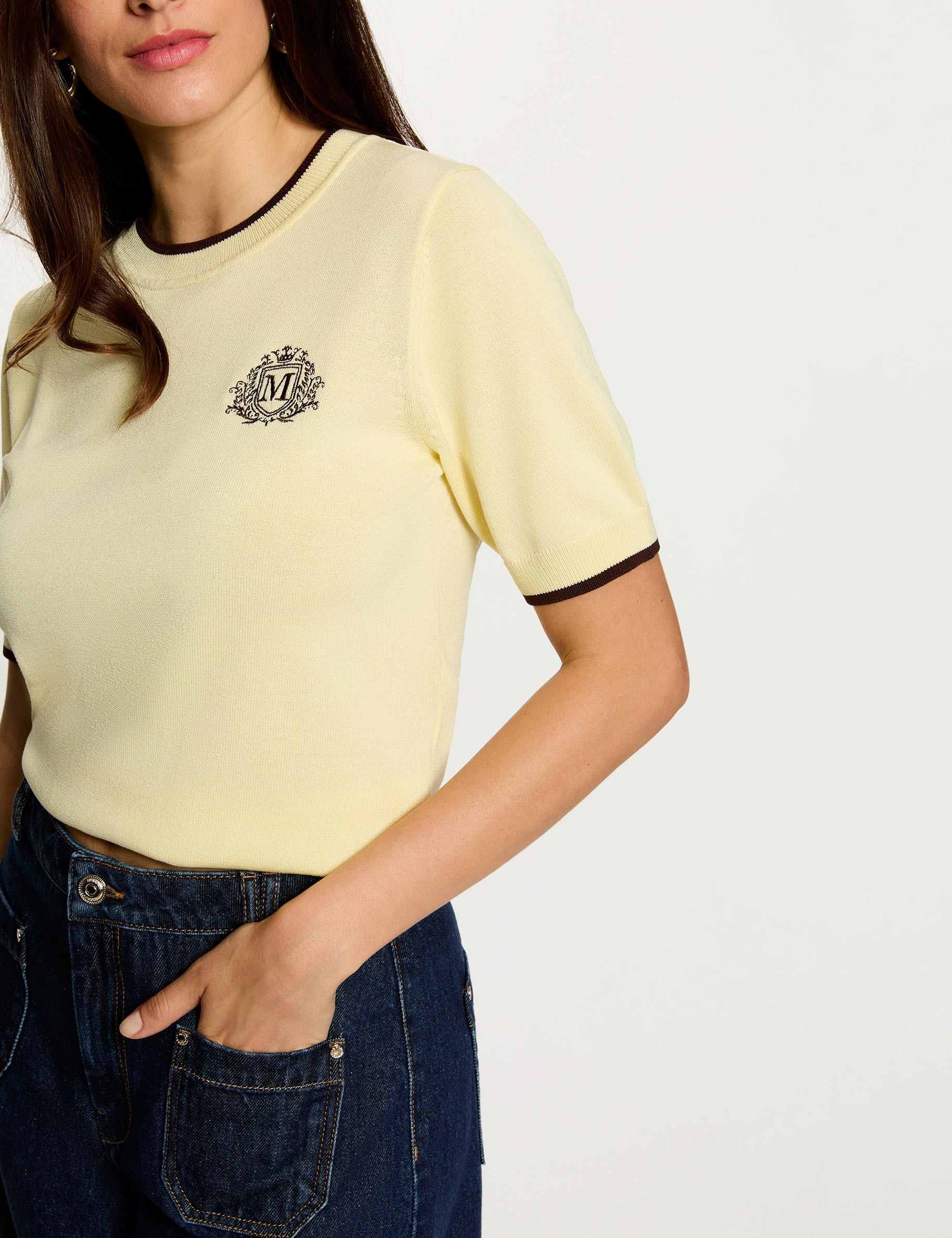 Kurzarm-Pullover pastelgelb damen