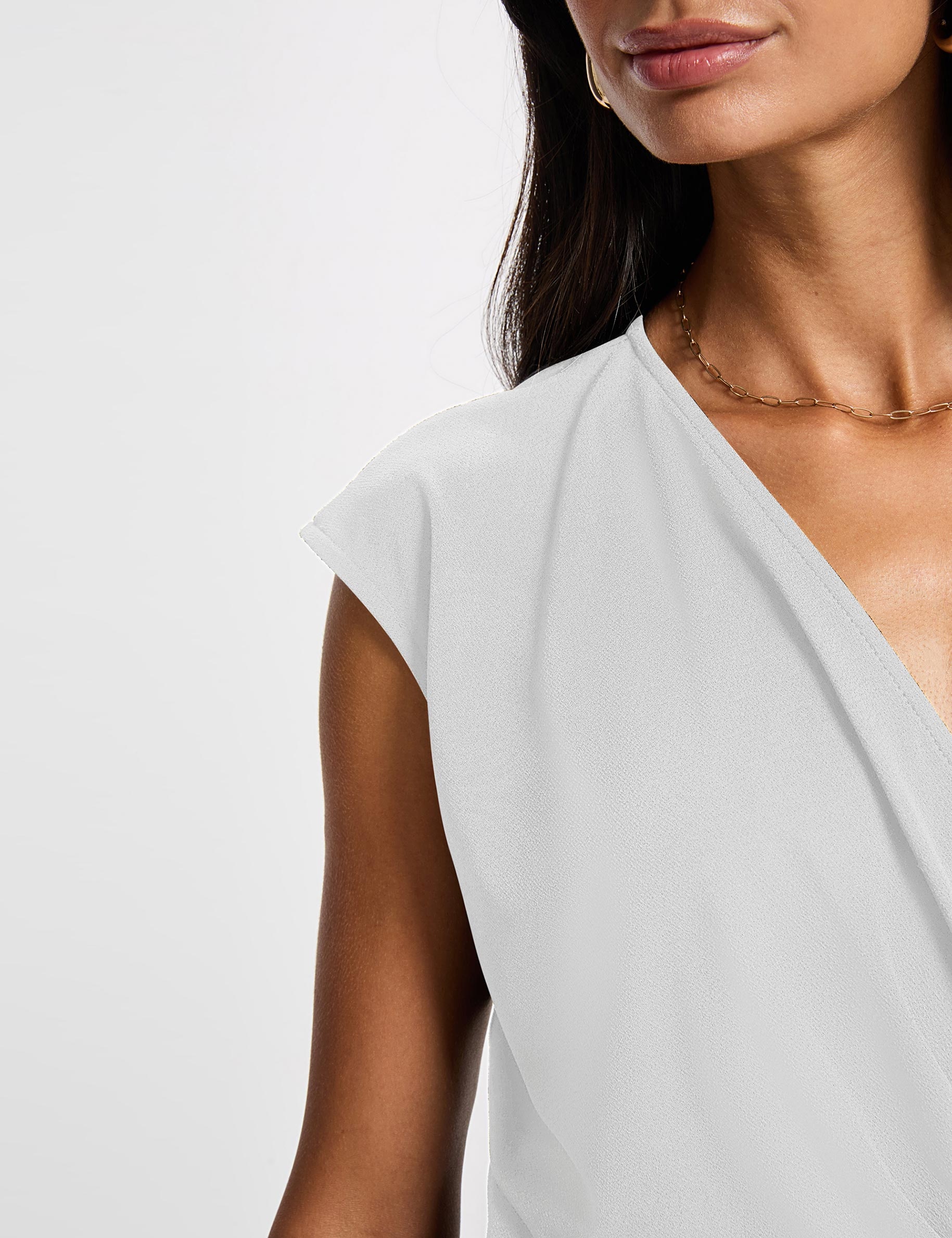 Top sans manches col v blanc femme