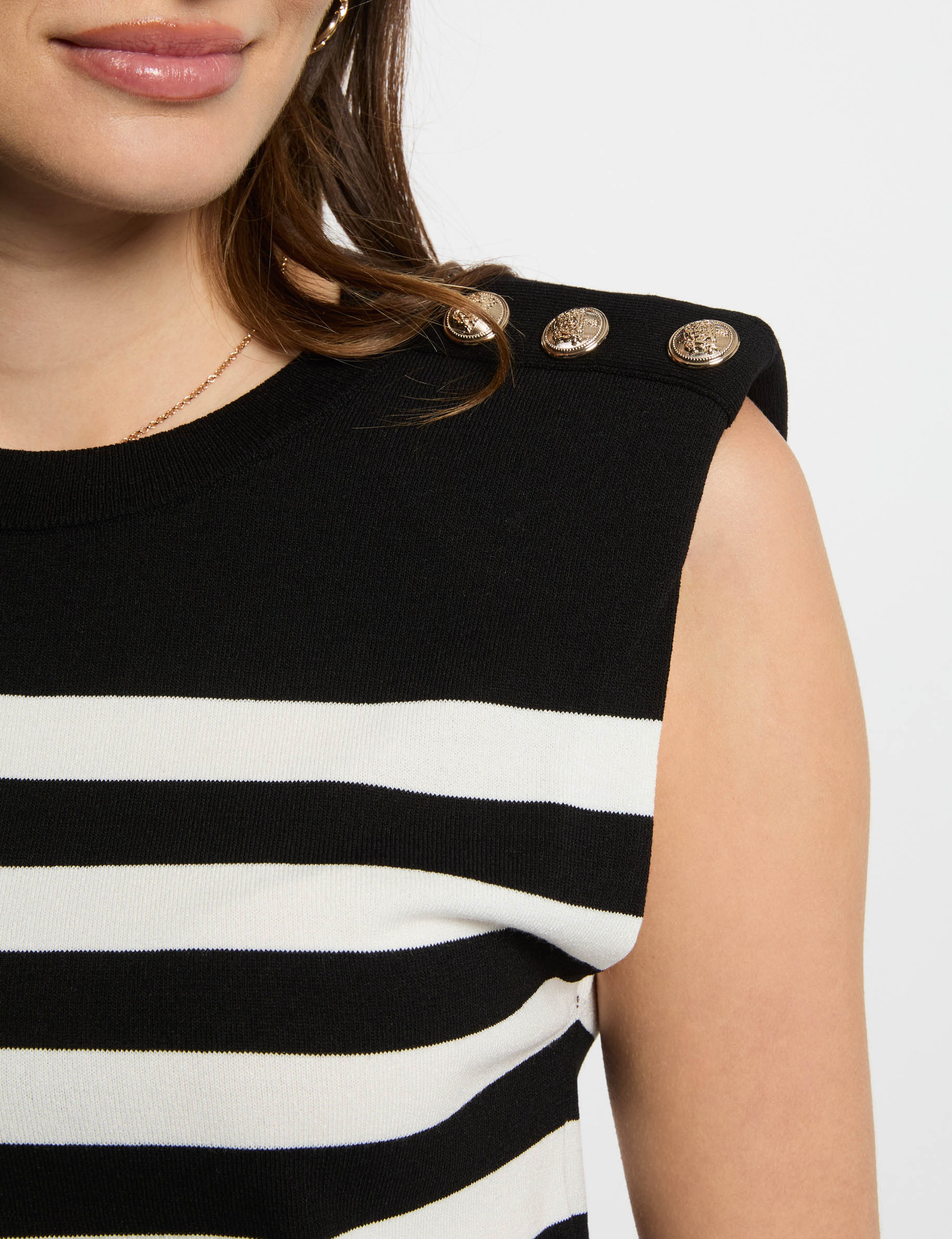 pull sans manches raye noir femme Pull sans manches rayé noir femme