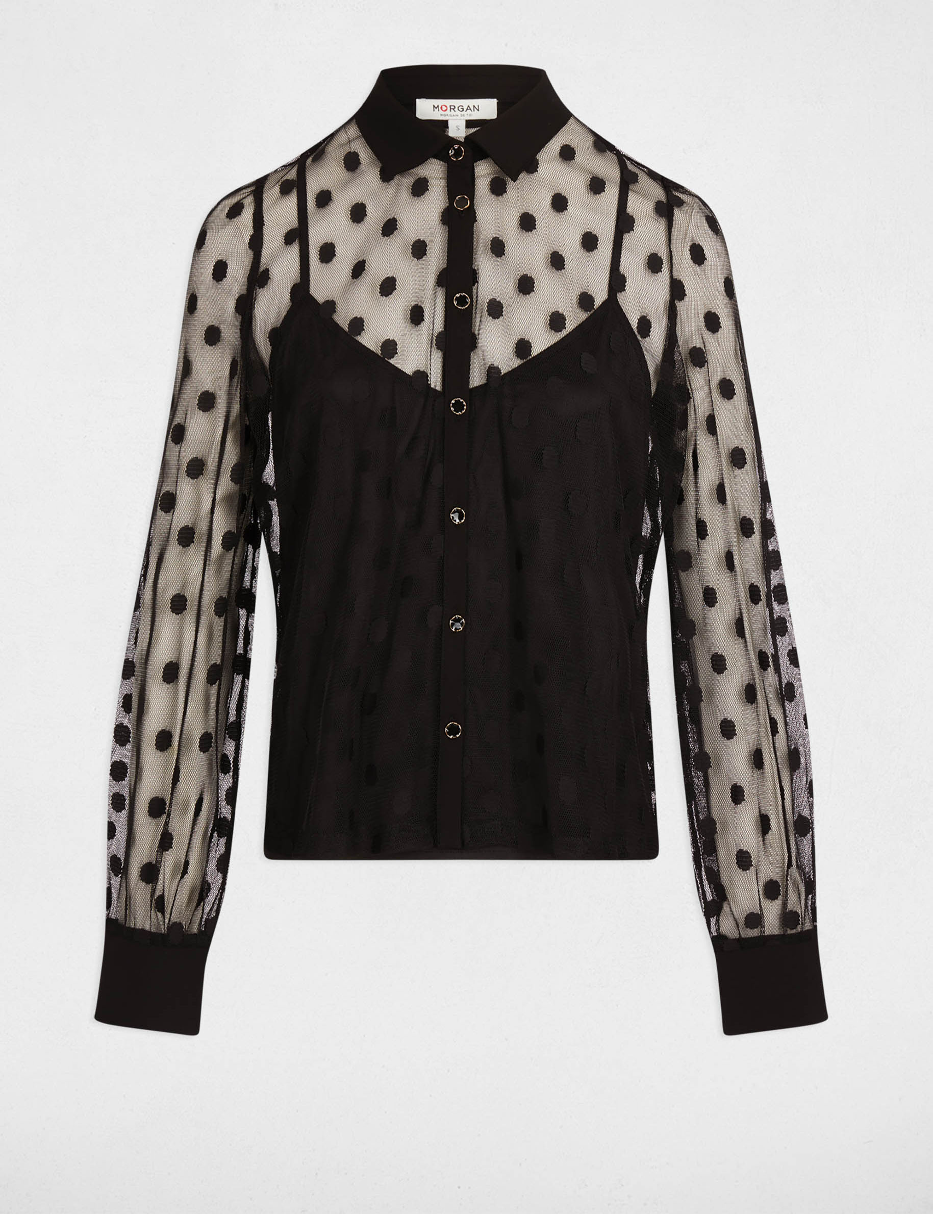 T-Shirt mit Lavalli&egrave;re-Kragen schwarz damen