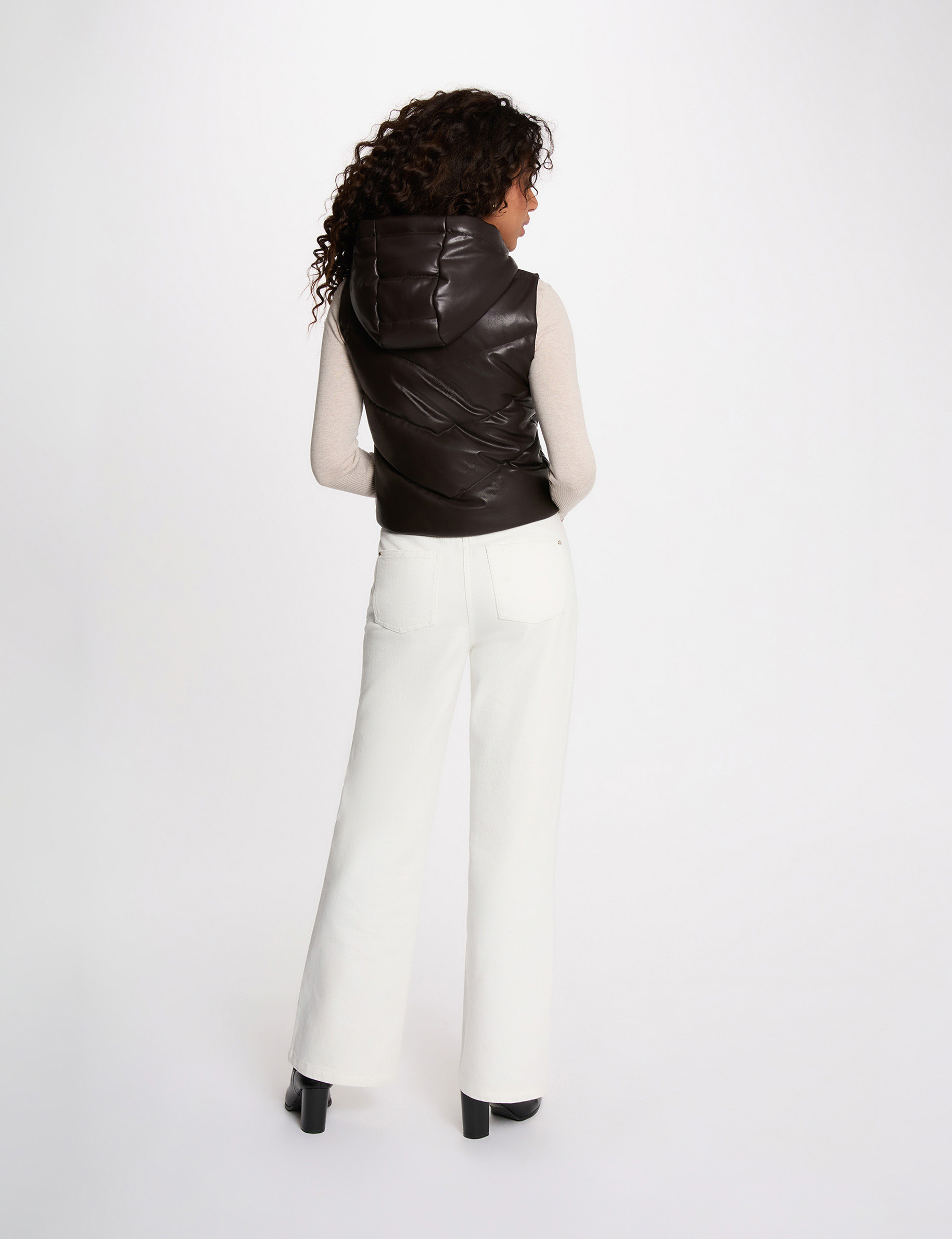 Gerade Daunenjacke mit Kapuze dunkelbraun damen