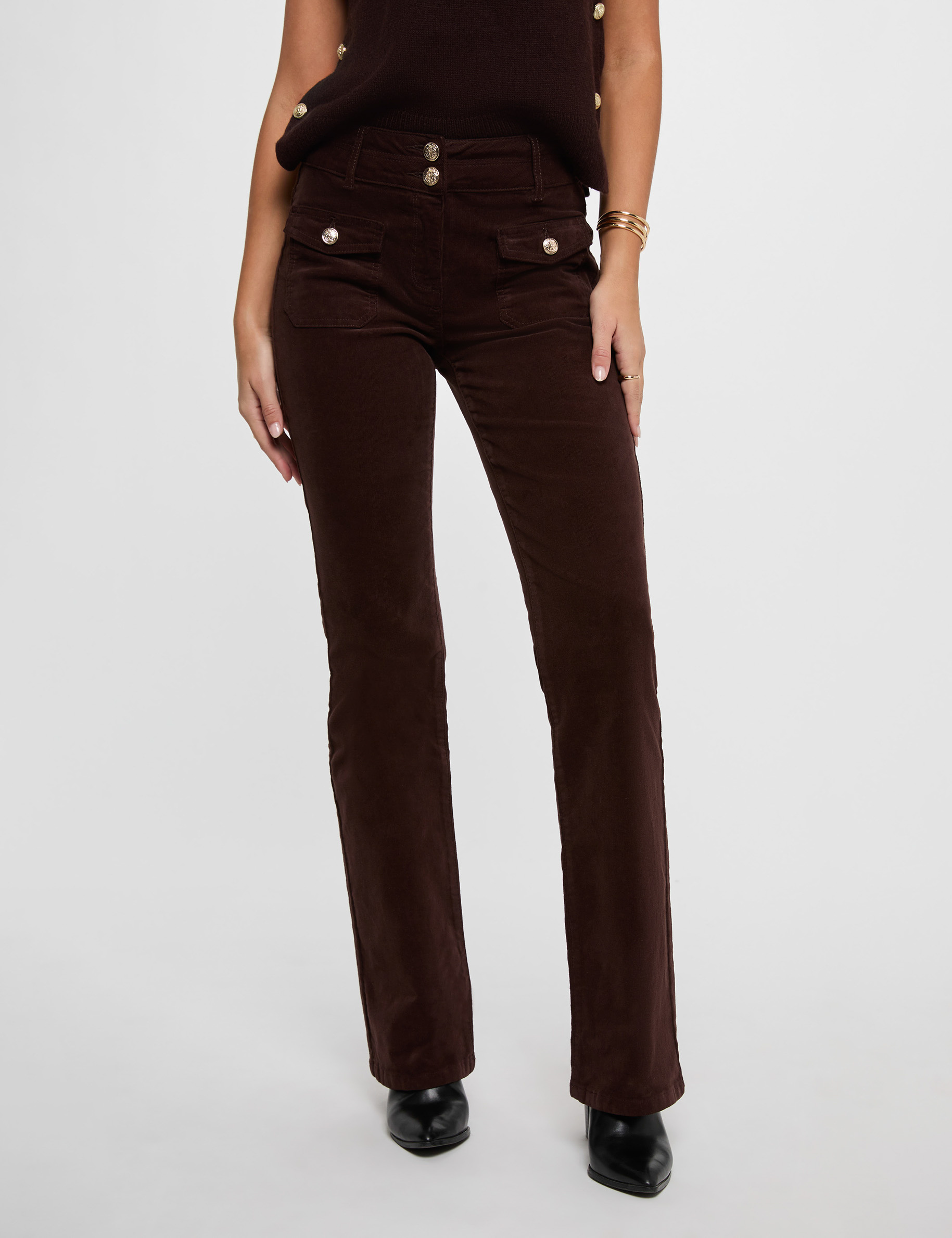 Figurbetonte Samthose dunkelbraun damen