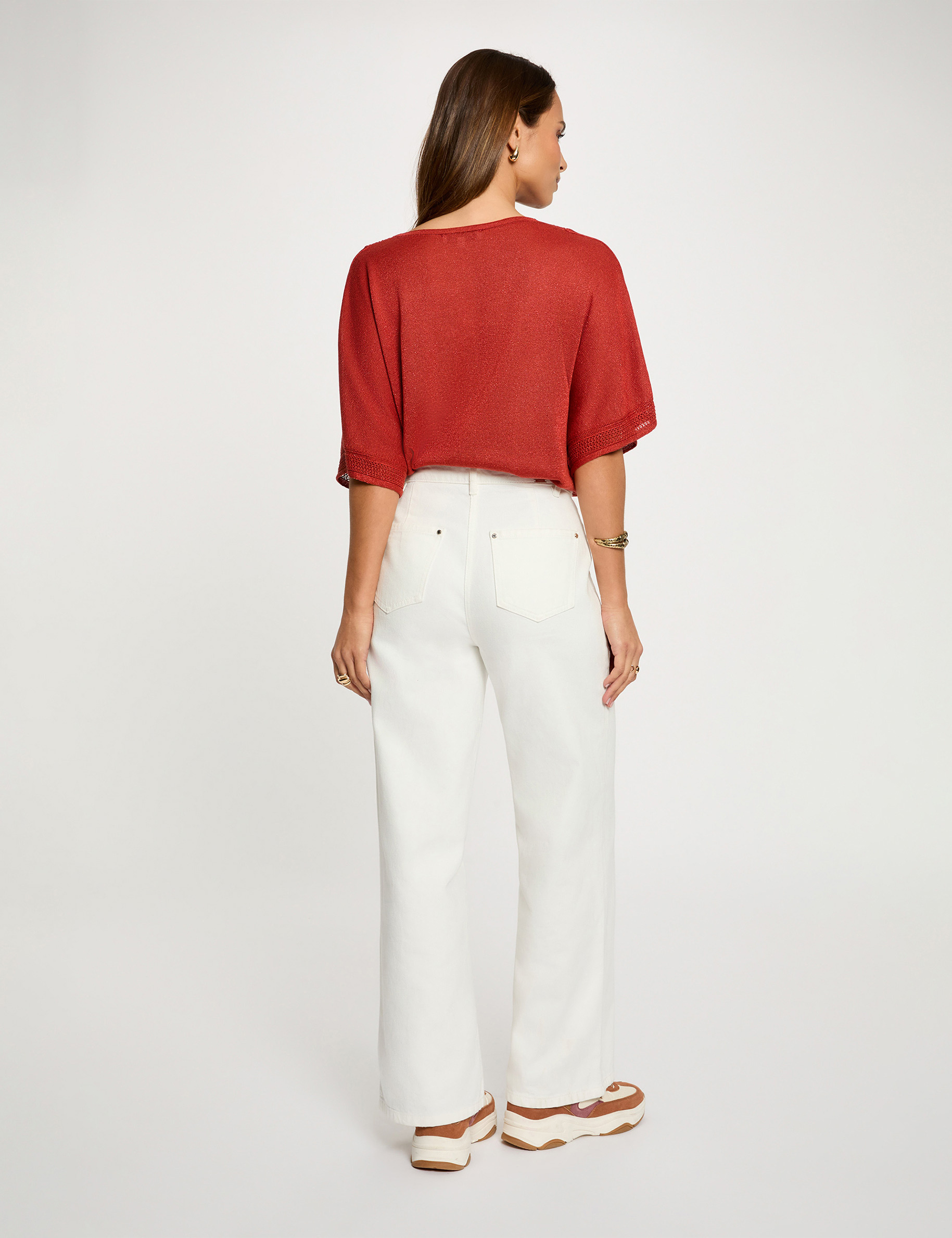 Kurzarm-Pullover mit V-Kragen dunkelorange damen