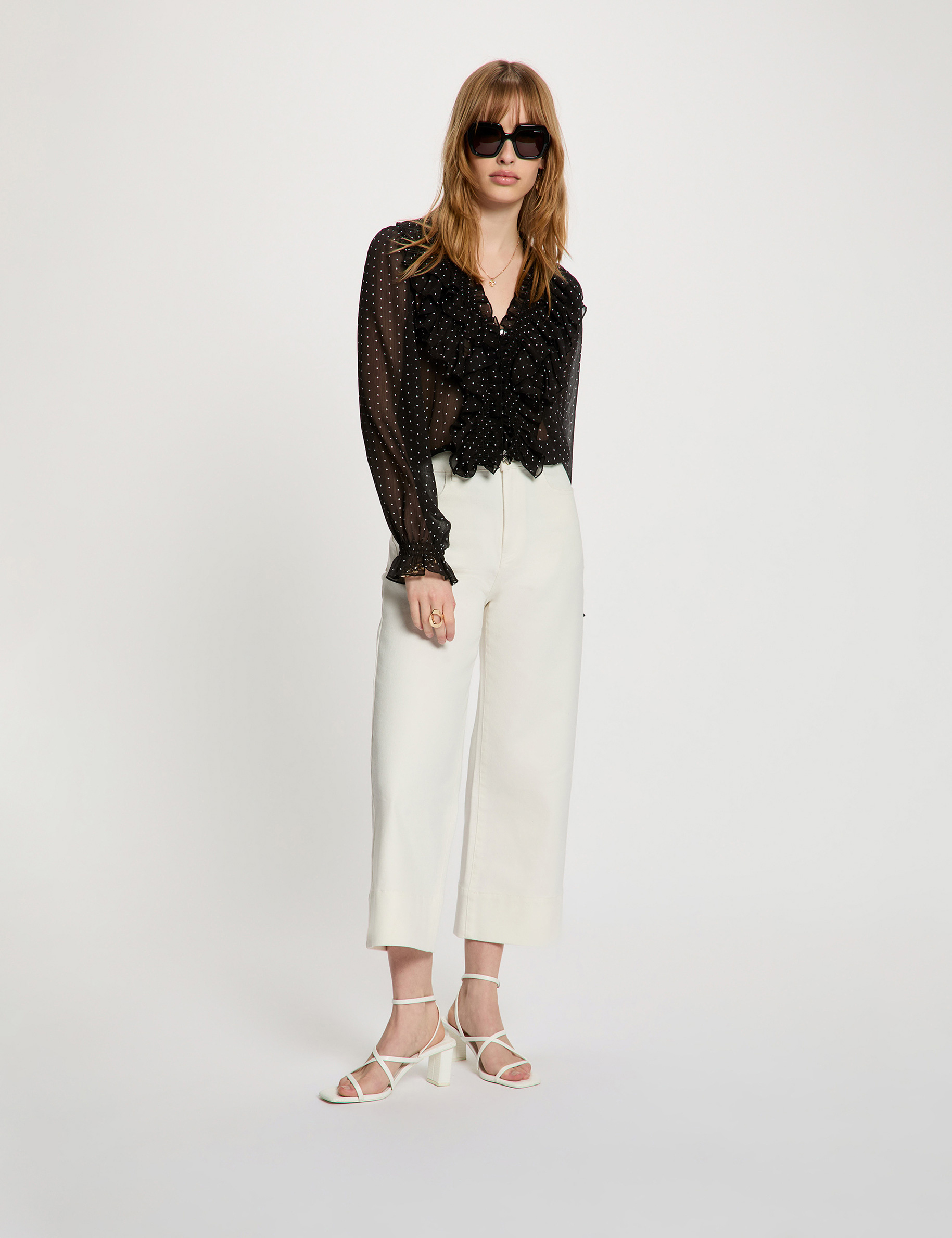 Bedrucktes Hemd mit V-Ausschnitt schwarz damen