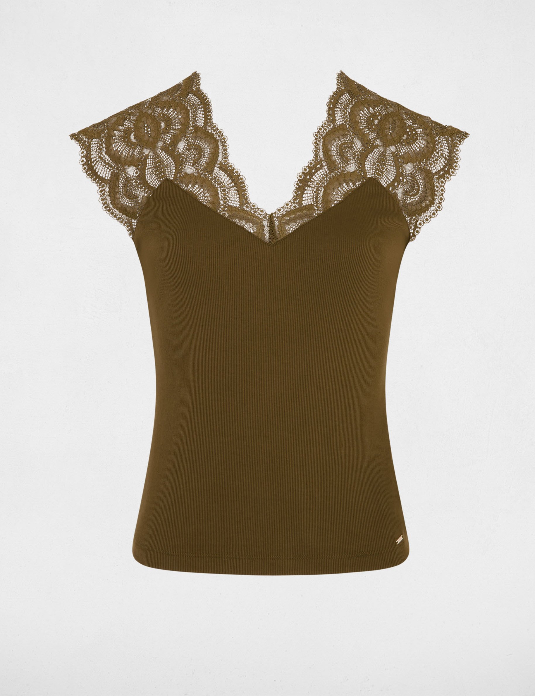 T-Shirt mit kurzen &Auml;rmeln khakigr&uuml;n damen