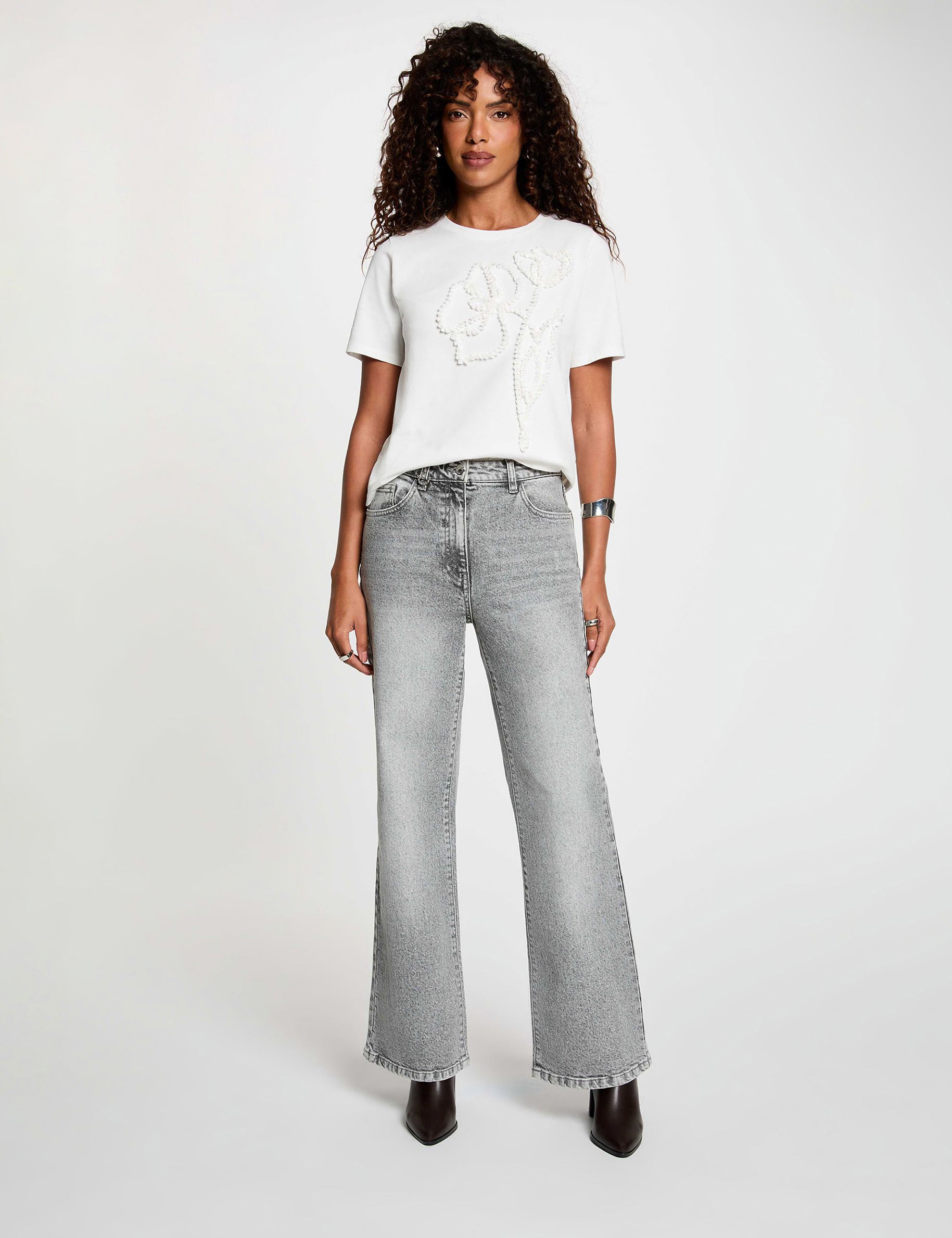 T-shirt imprim&eacute; floral blanc femme