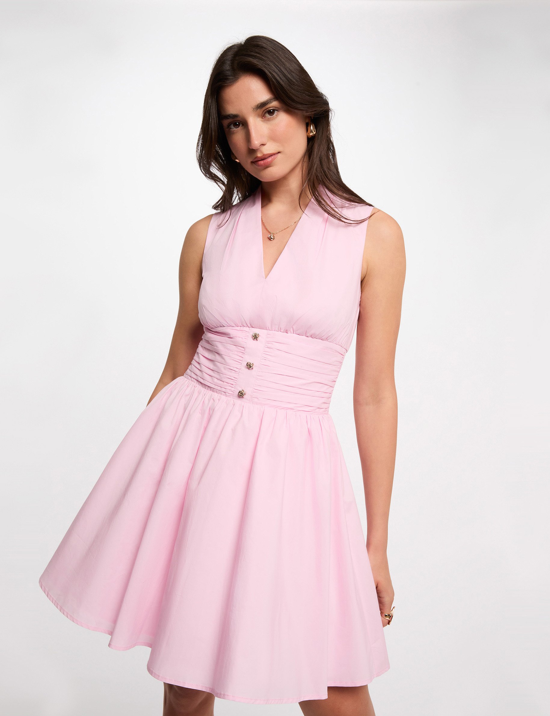 Kurzes Kleid mit V-Ausschnitt rosa damen