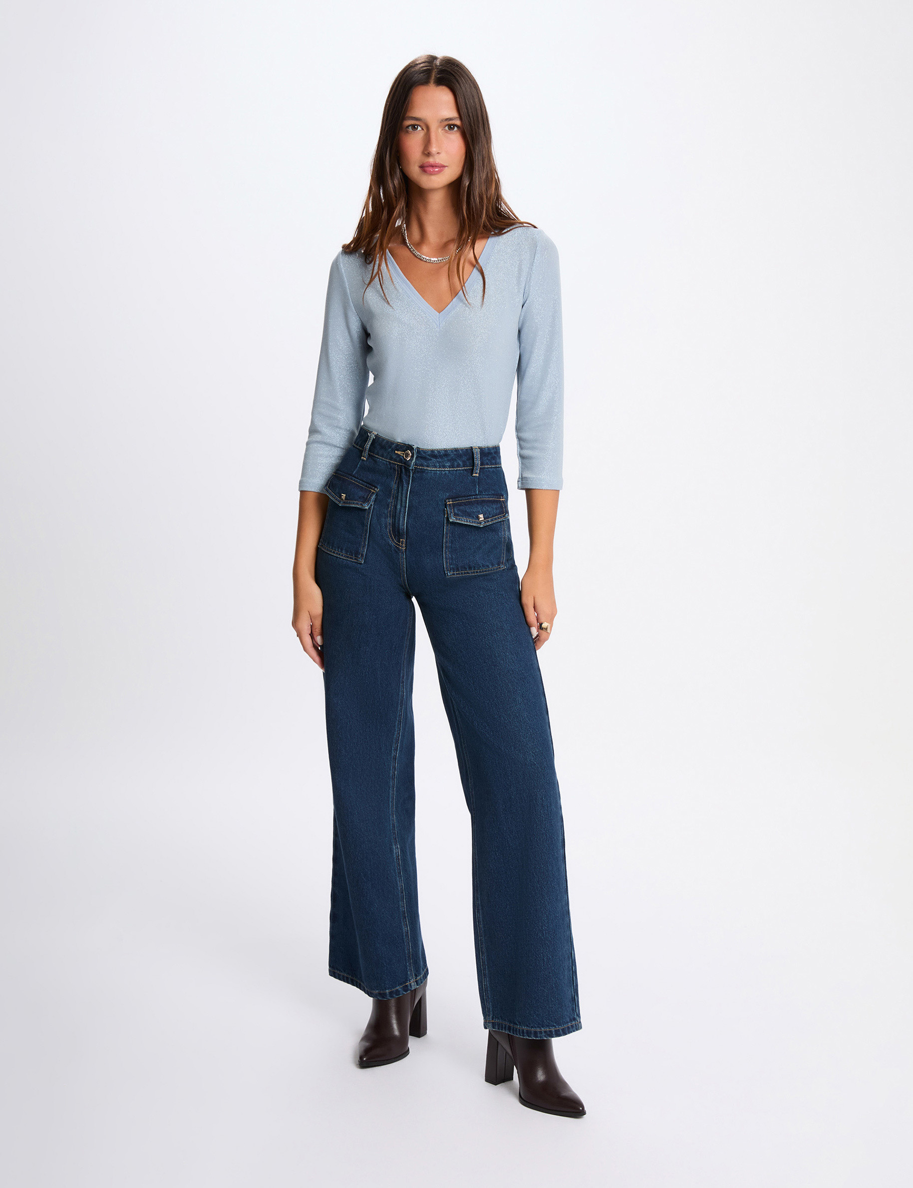 T-Shirt mit 3/4-&Auml;rmeln himmelblau damen