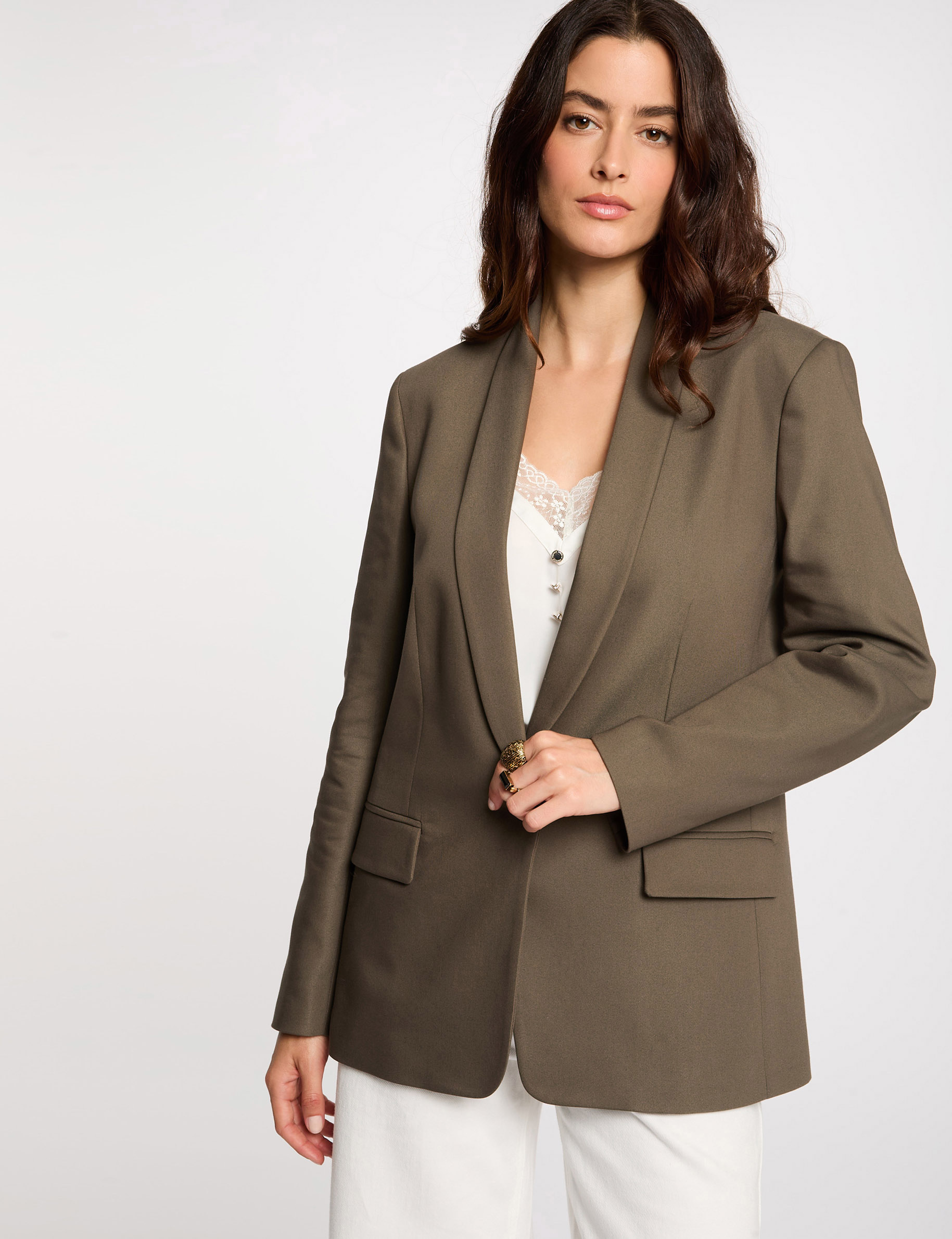 veste courte col chale vert kaki femme Veste courte col châle vert kaki femme
