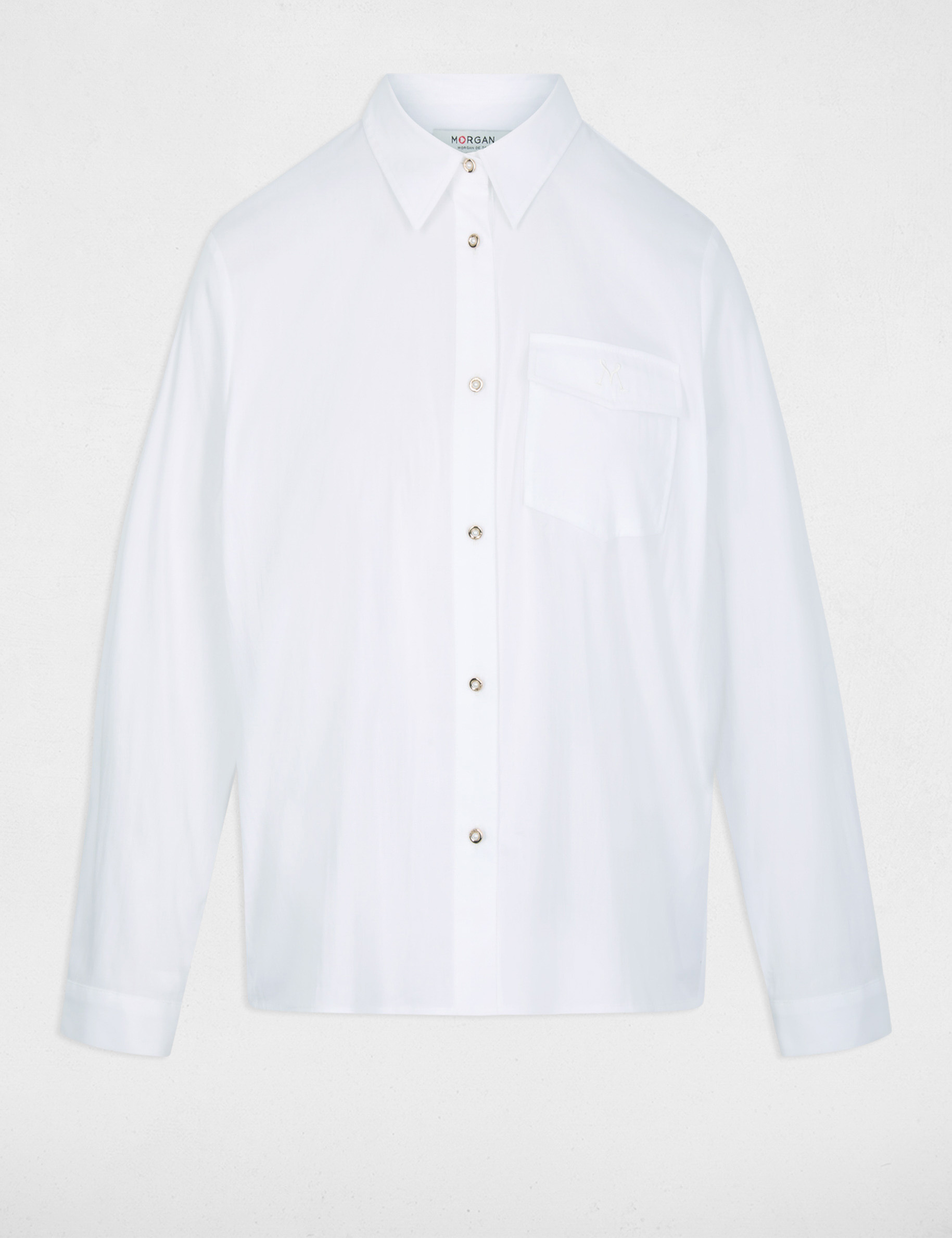 Chemise broderie col &agrave; revers blanc femme