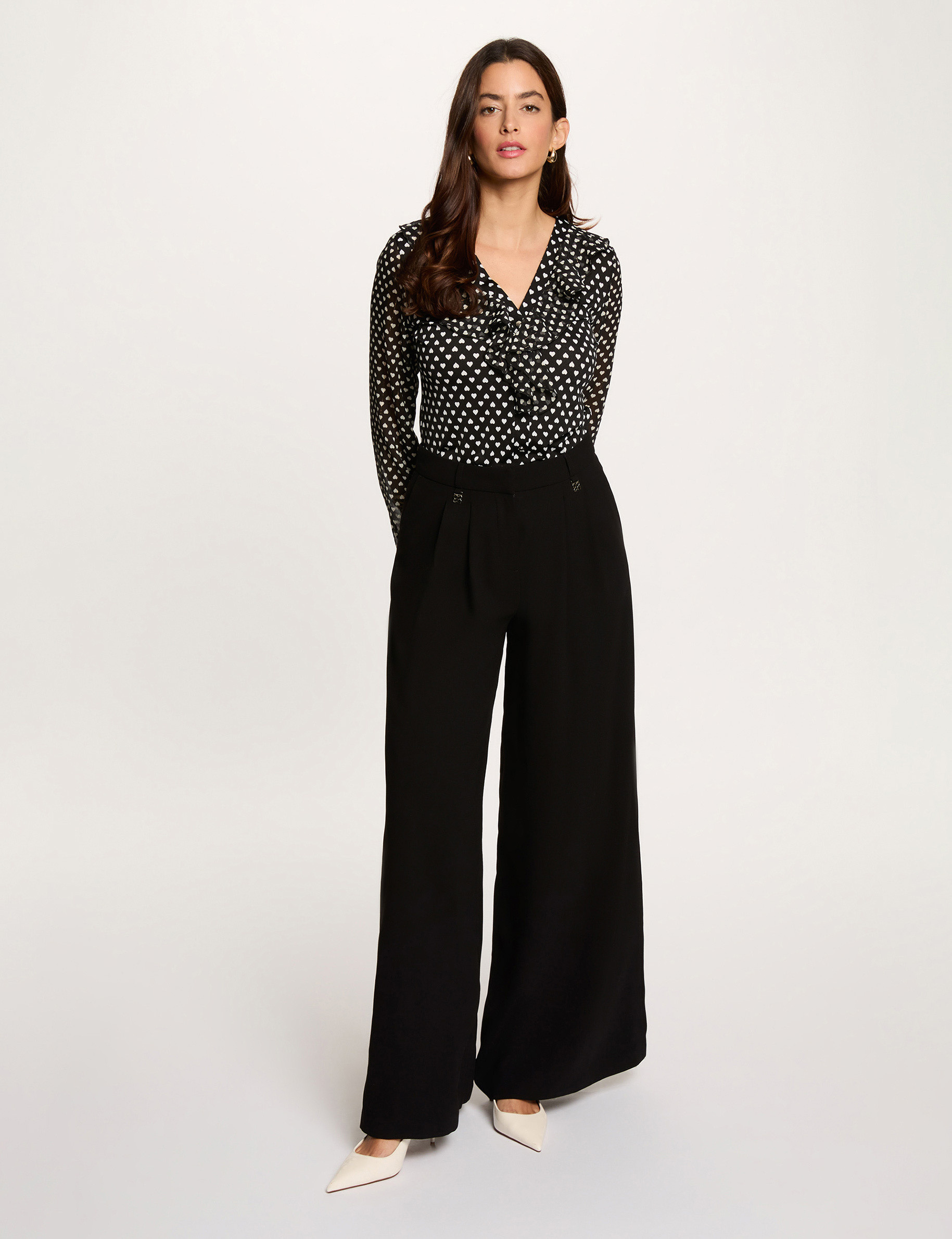 Chemise voile col v noir femme