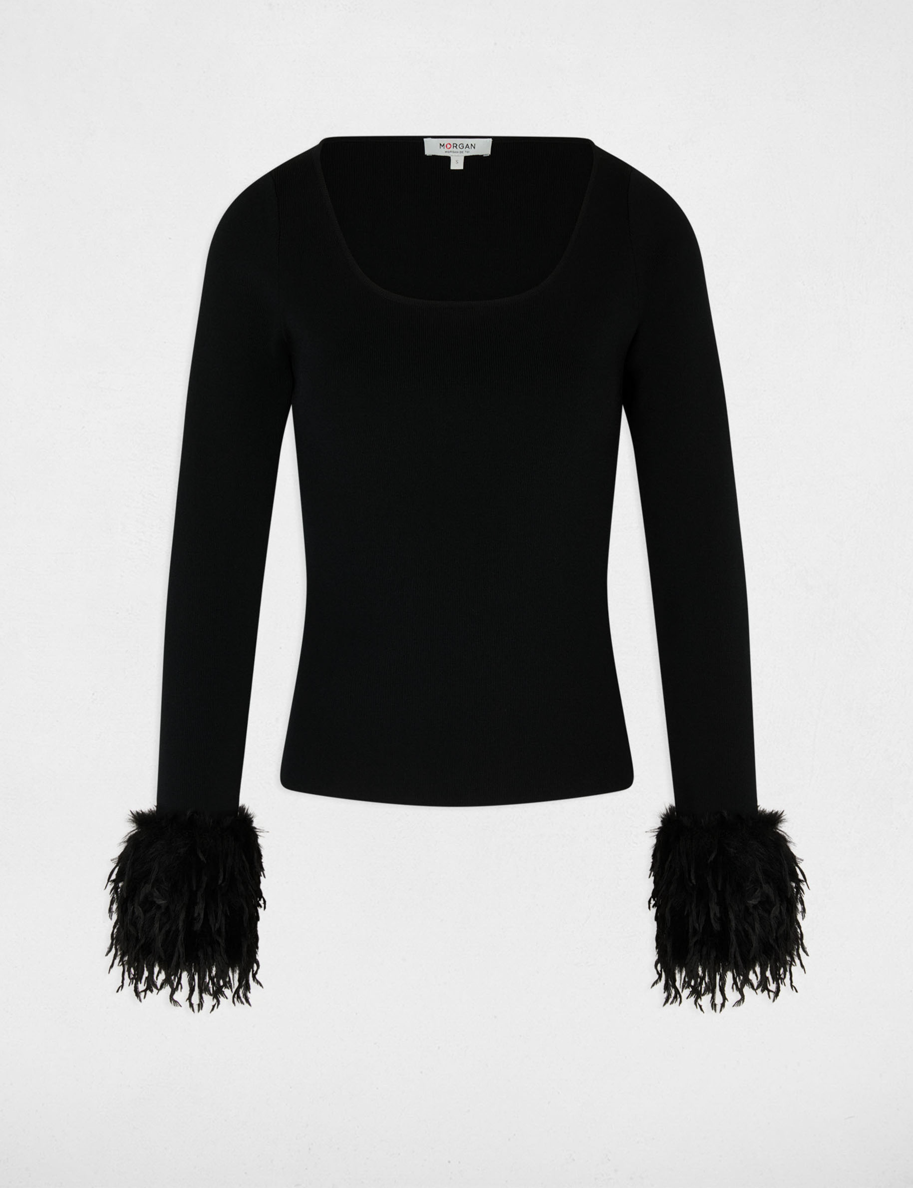 Langarm-Pullover mit U-Ausschnitt schwarz damen