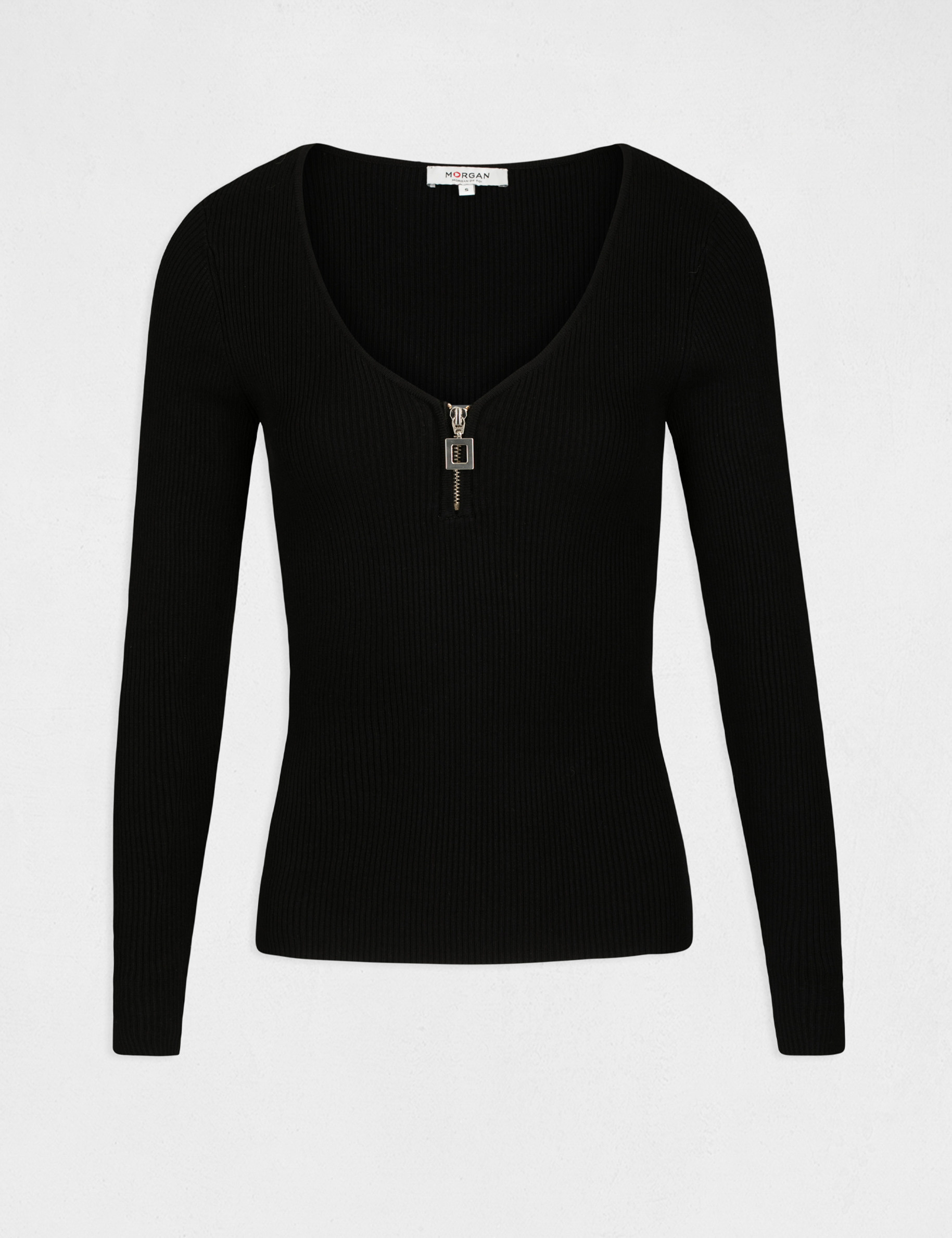 Pull manches longues avec d&eacute;tail zipp&eacute; noir femme