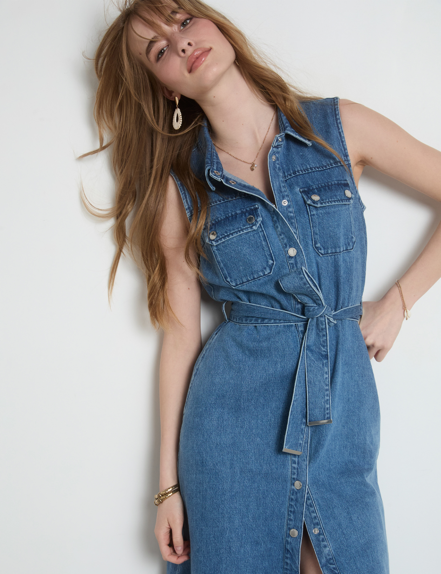 midi a linien kleid aus denim stone denim damen Midi-A-Linien-Kleid aus Denim stone denim damen