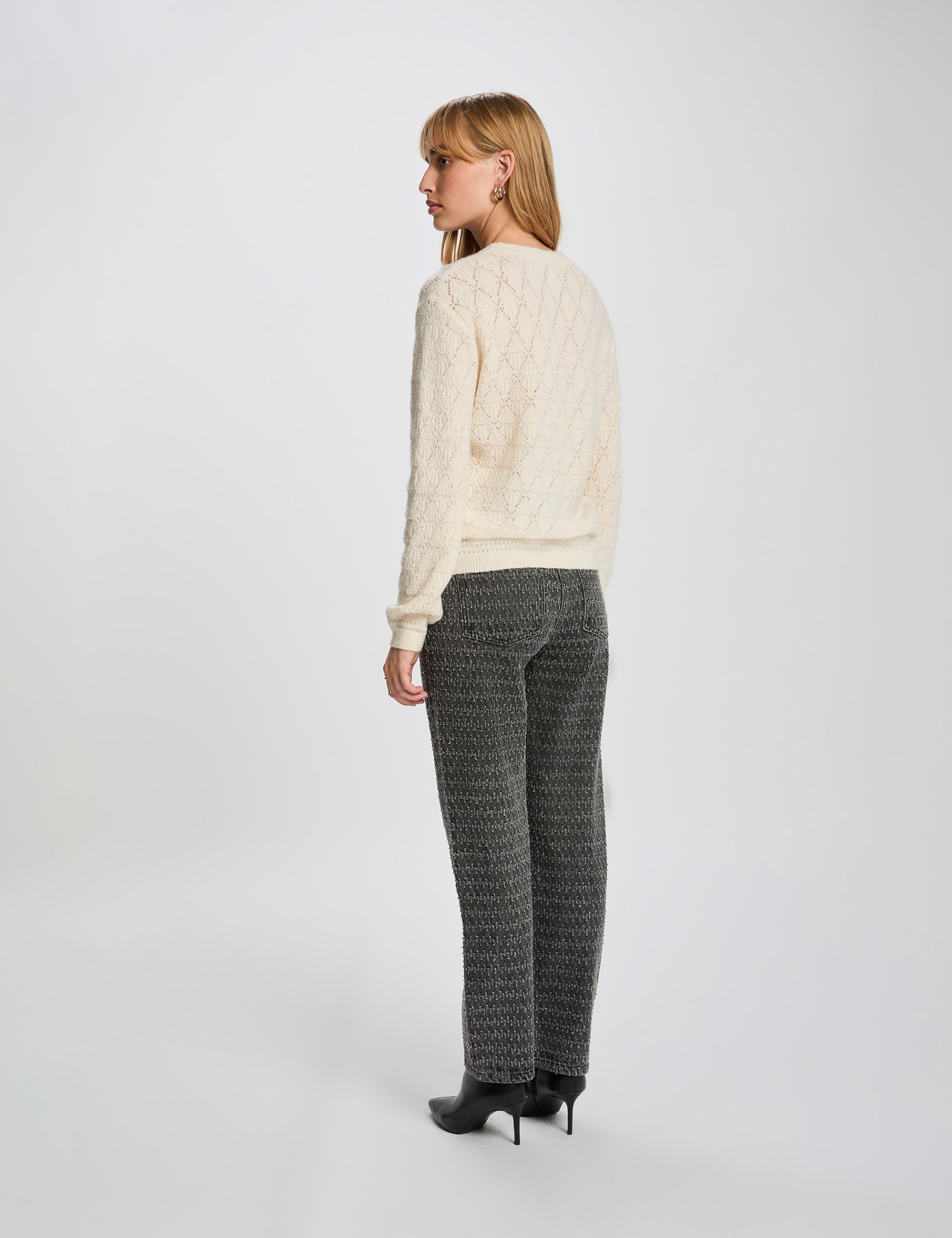 Pullover mit Rundhals und Muster elfenbein damen