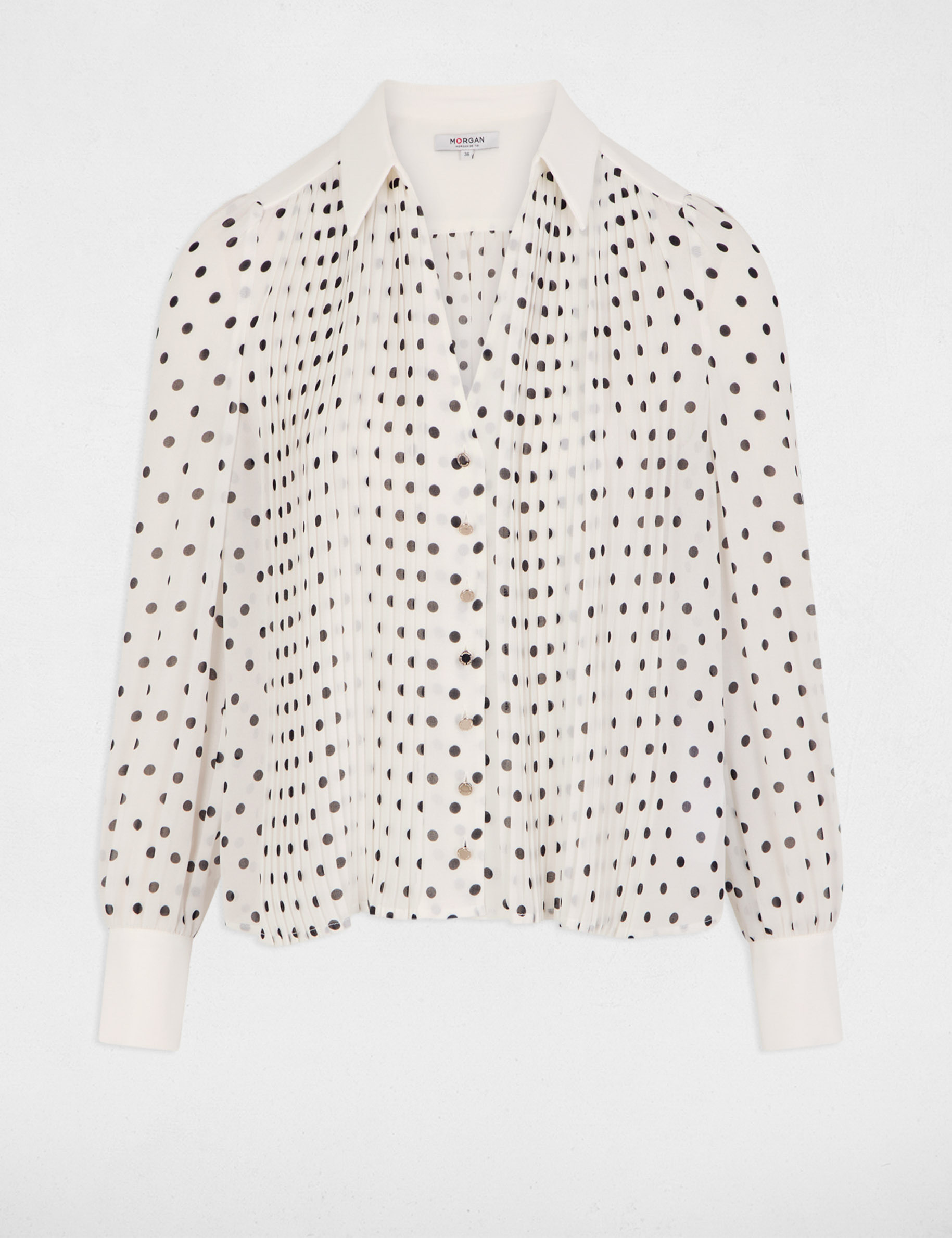 chemise manches longues pois blanc femme Chemise manches longues � pois blanc femme