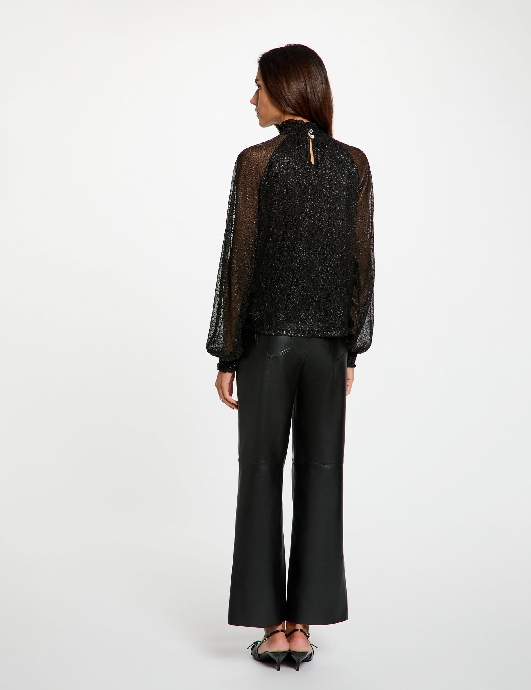 T-shirt col montant noir femme